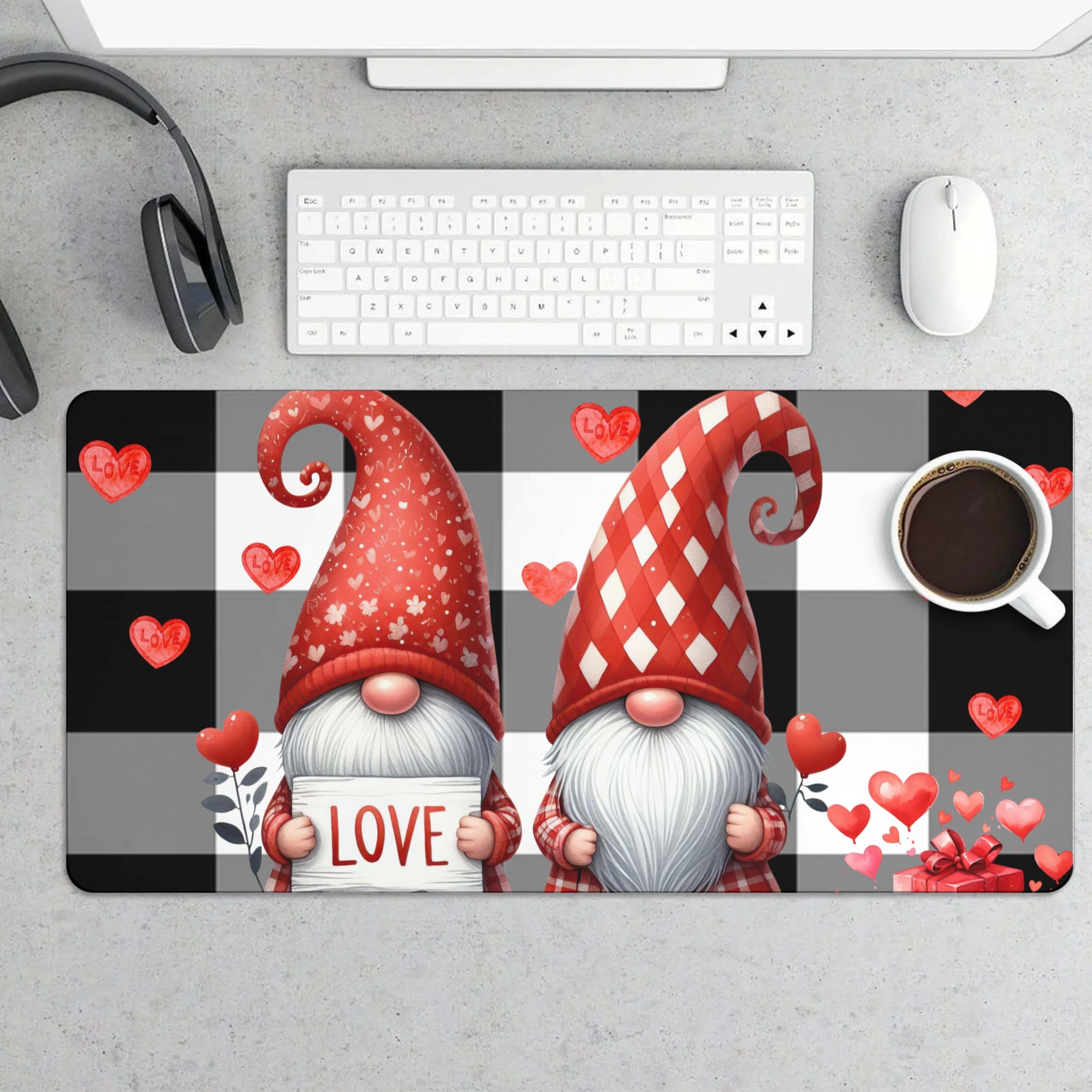 Valentine Gnome Extended Gaming Mouse Pad, with Stitched Edges Large Mouse Pad Desk Protector, Rubber Base Mousepad Keyboard Mouses Mat for Work Game Office Home 32"X16",E11