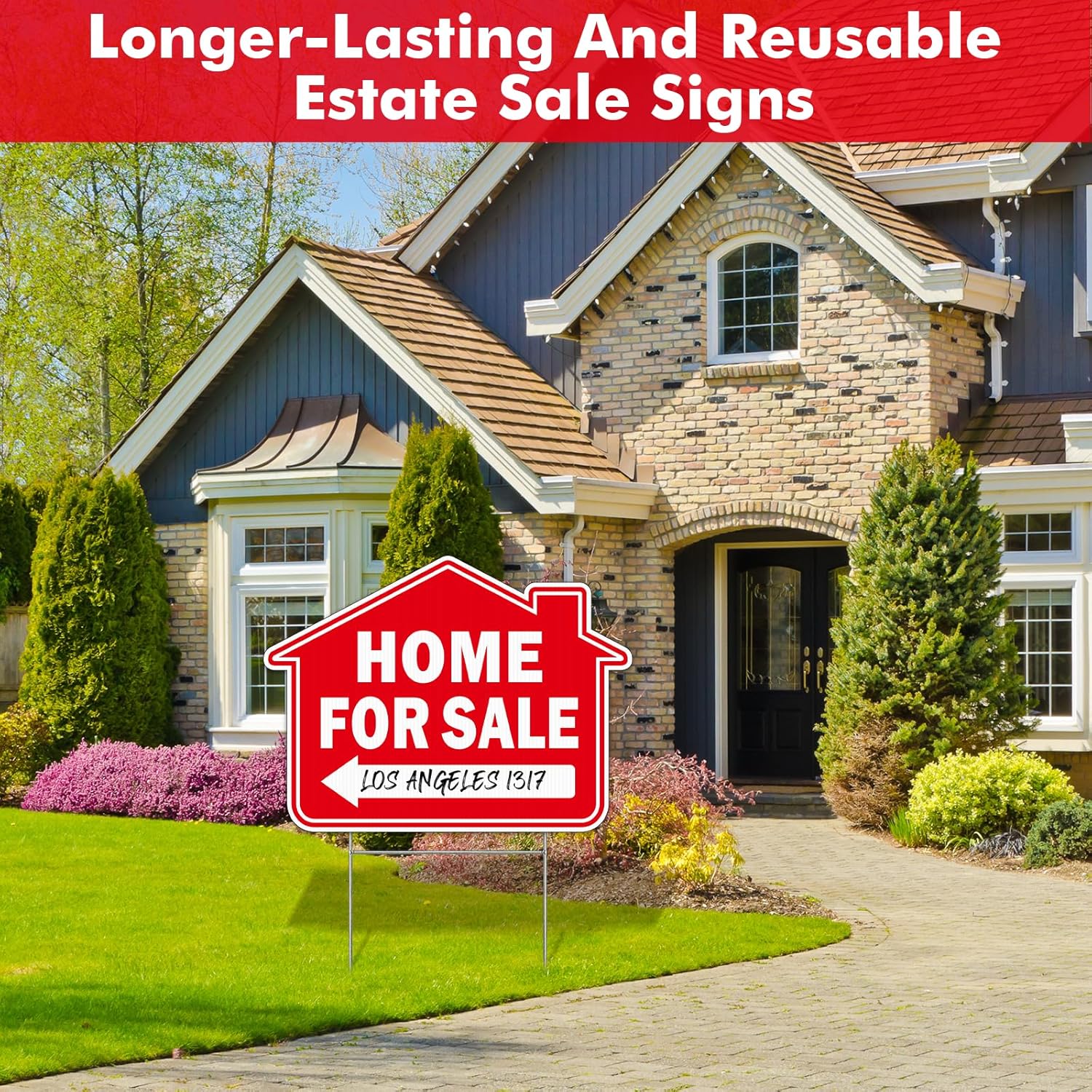 3Pack Home for Sale Sign with Metal Stakes, 16"x12" Double Sided Corrugated Plastic, For Sale by Owner Sign for Home House Yard and Real Estate, UV Protected, Weather Resistant, Non-Fading