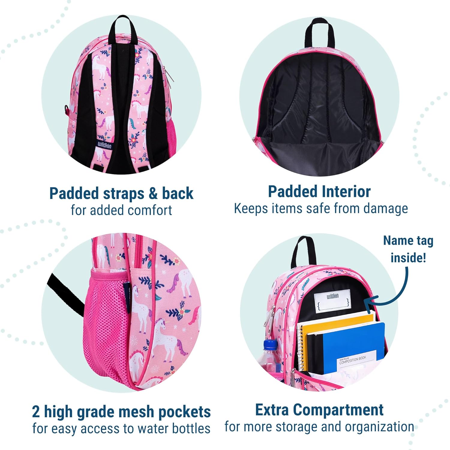 Wildkin 15-inch Kids Backpack – Durable, Padded, Adjustable for School & Travel - Magical Unicorns - Image 4