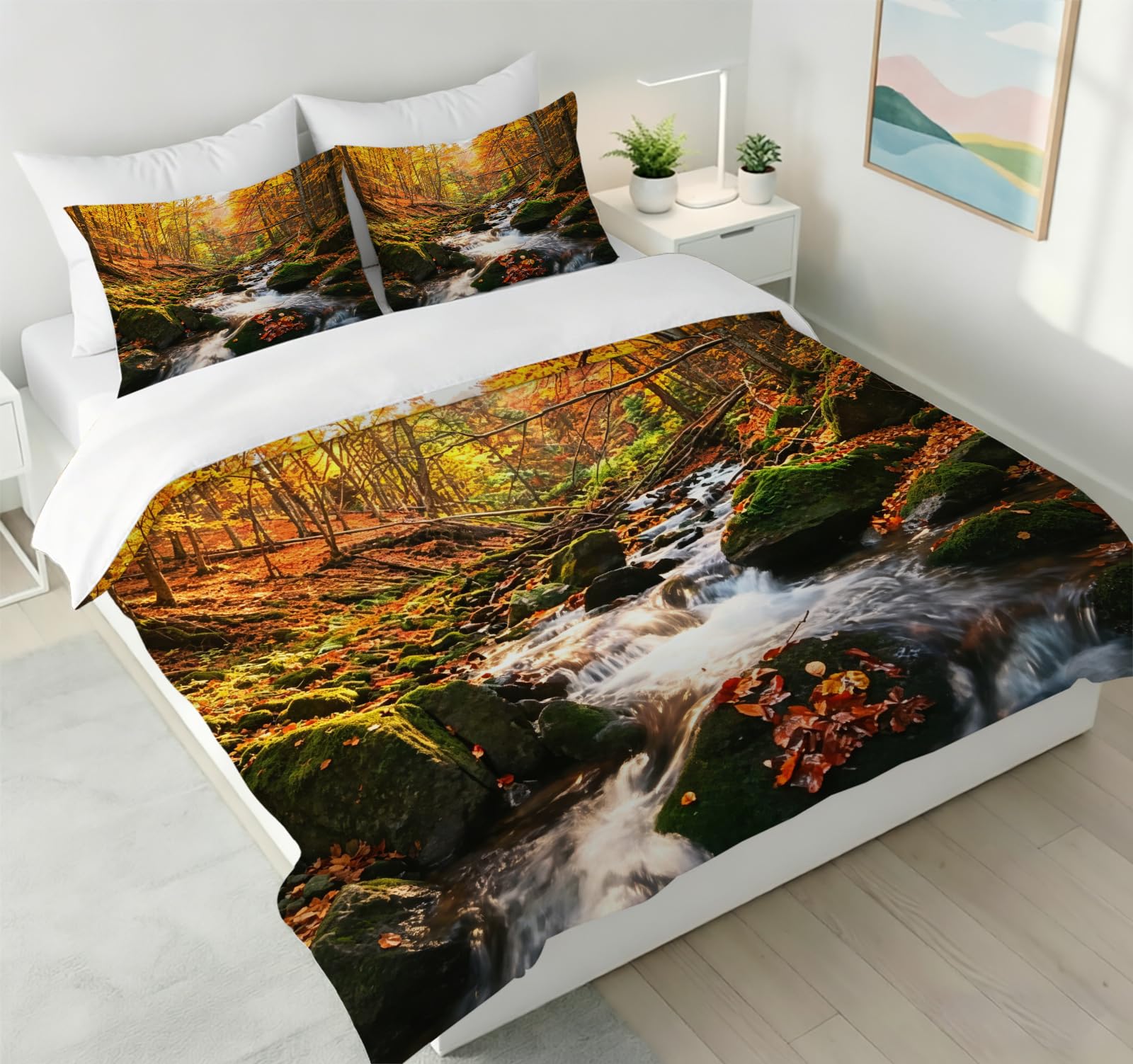 Zestaw poszewek na kołdrę z nadrukiem 3D Mountain River Super King 3-częściowy zestaw pościeli z mikrofibry naturalna sceneria poszewka na kołdrę 260 x 220 cm z 2 poszewkami na poduszki 50 x 75 cm i