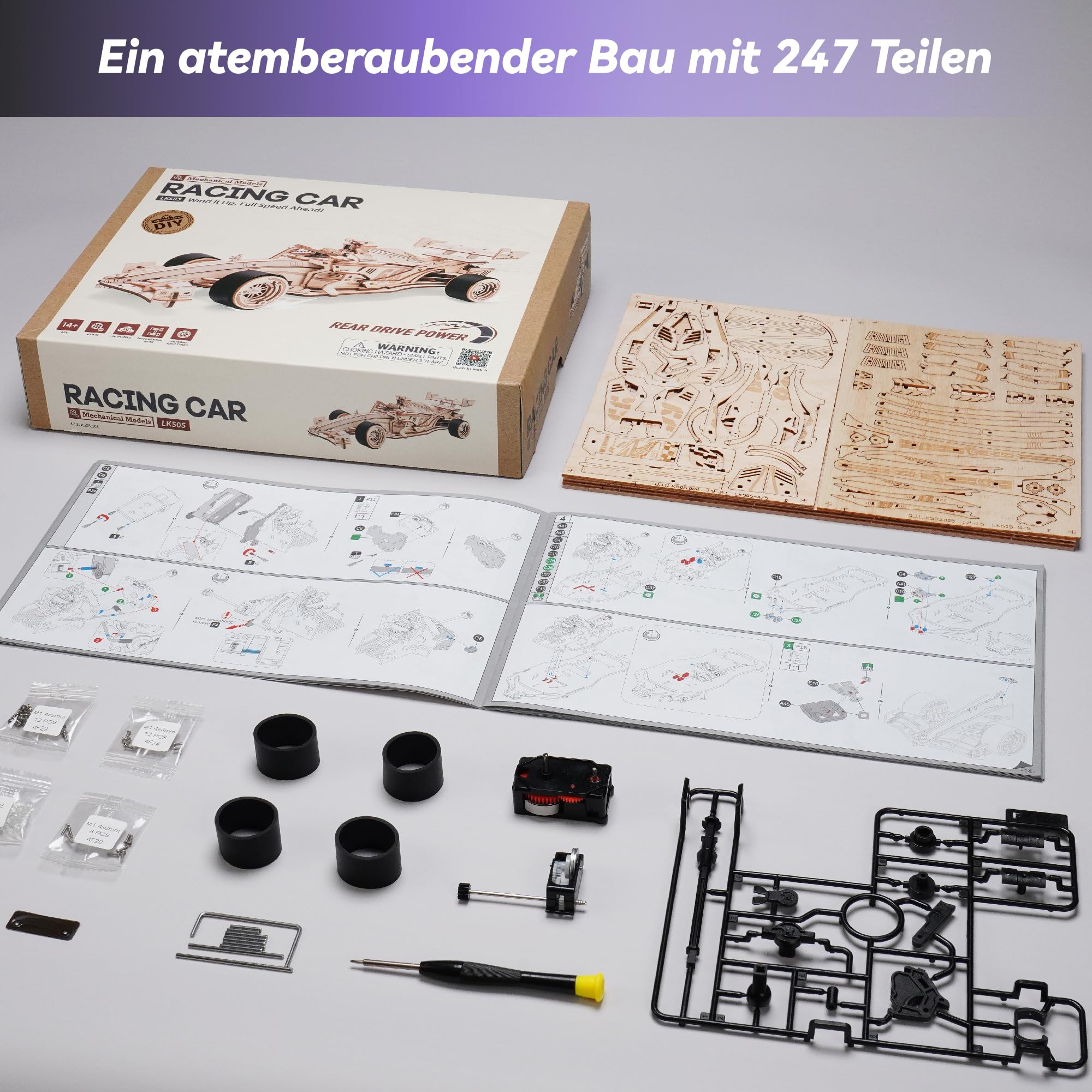 ROWOOD Drewniany model samochodu wyścigowego dla dorosłych, młodzieży, drewniane puzzle 3D, model pojazdu, zestawy do samodzielnego wykonania, kreatywny prezent dla niego