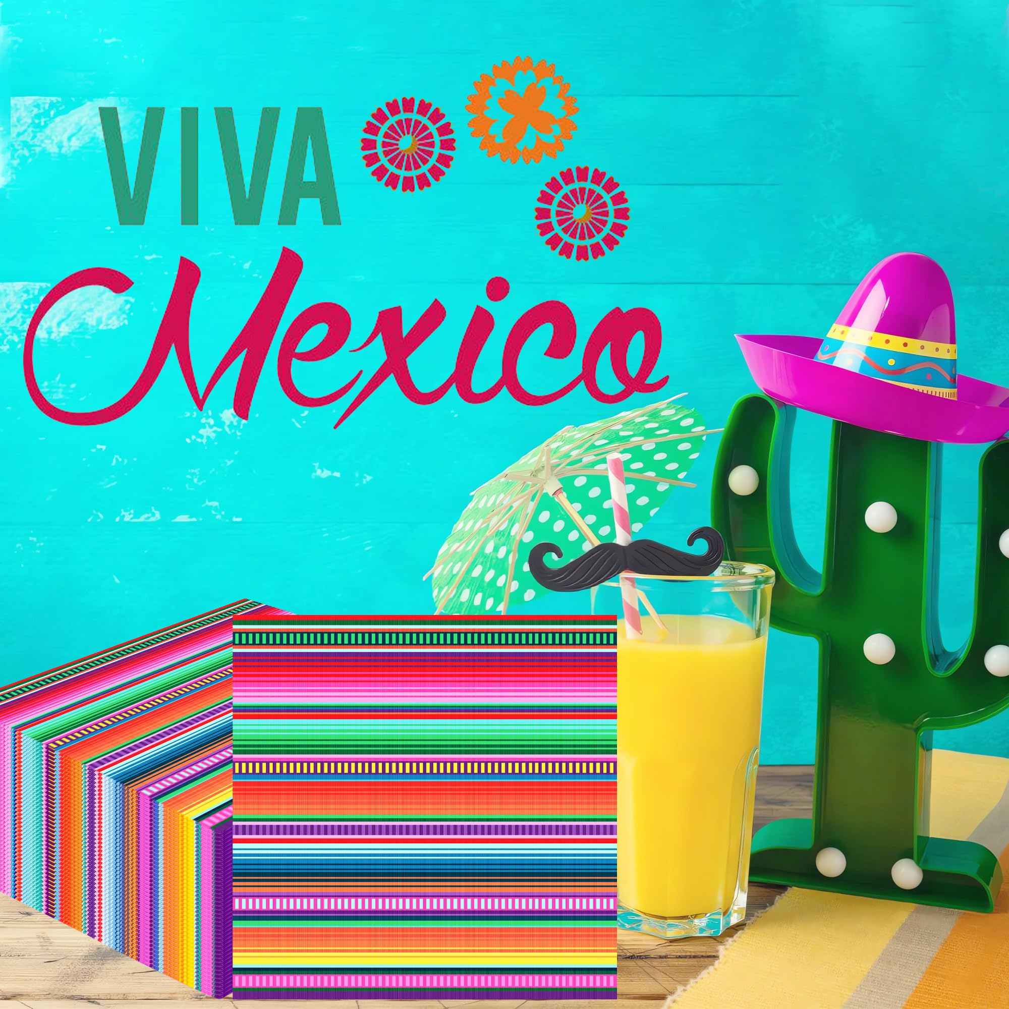 Paquete de 100 servilletas mexicanas de fiesta mexicana de 3 capas coloridas desechables servilletas de papel de cóctel Cinco de Mayo, toalla de mano de papel para fiesta del Cinco de Mayo, taco, baby