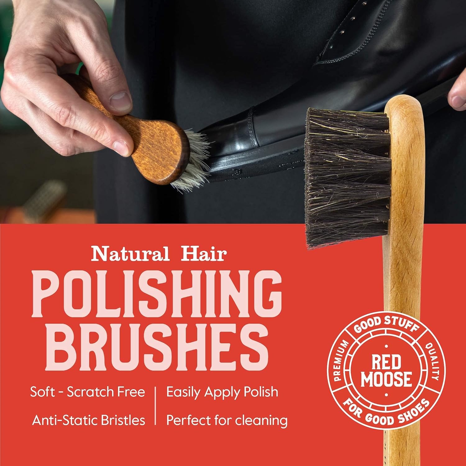 10pc Black and Brown Shoe / Boot Cleaning Kit – Polish, Brushes, Sponges, Cloth, Case - Red Moose