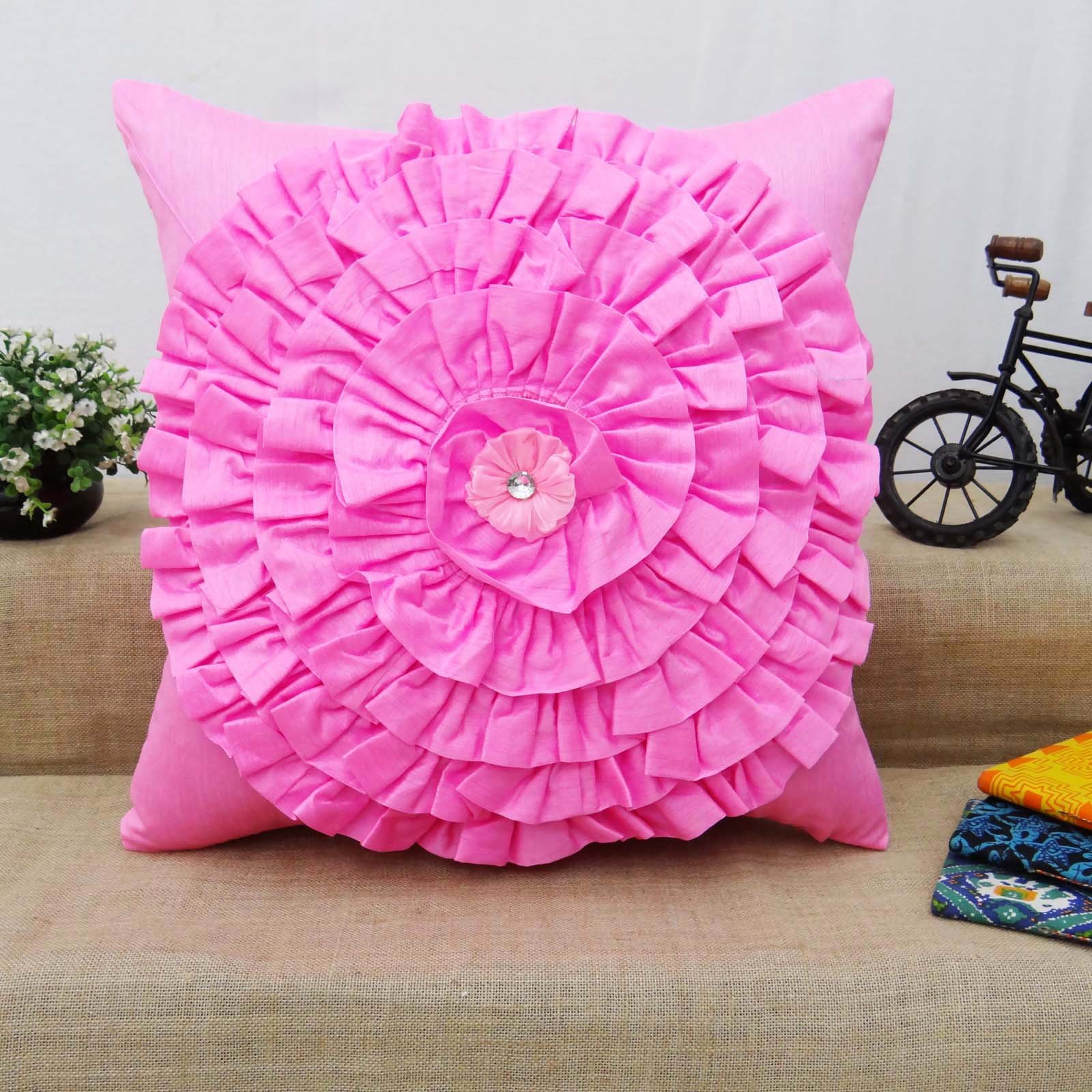 S4SASSY Cuscino Decorativo Con Paillettes | Foderina 30,5 Cm In Seta Dupion Rosa | Scritta All You Need Is Love