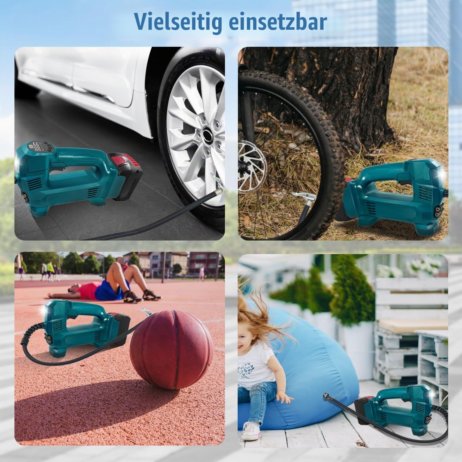 Akku Kompressor Inflator kompatibel mit Bosch Professional 18V System Akku WITLIGHT 160 PSI kabellose tragbare elektrische Luftpumpe mit digitalem Manometer für Auto, Fahrrad, Sportball (TOOL BARE)