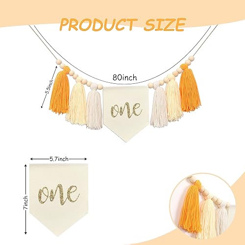 Miniatura 2 de HGFC Banner bohemio para silla alta con borlas, decoración de fiesta de primer cumpleaños con cuentas de madera, guirnalda de niñas pequeñas, telón