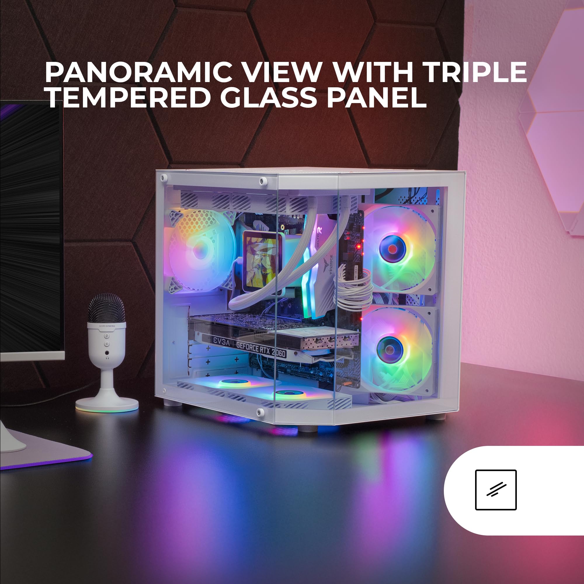 Mars Gaming MC-3TCORELCD Caja Gaming ATX, Pantalla IPS 7,2” Personalizable, Triple Cristal Templado Extraíble, Estructura Doble Cámara Lateral, Soporte de Refrigeración Líquida hasta 360mm, Blanco — view 127