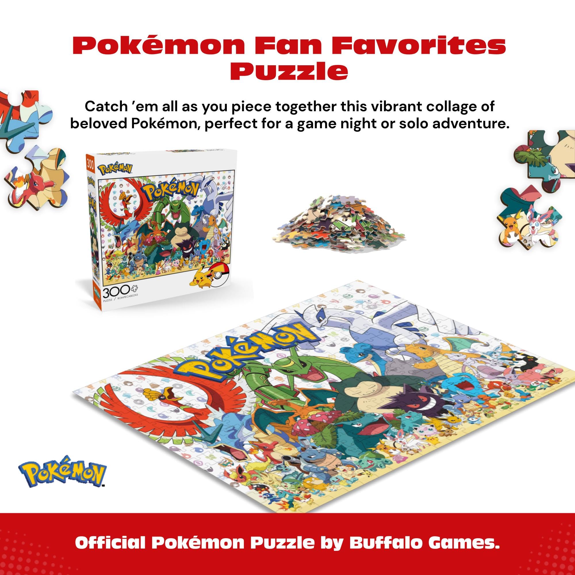 Buffalo Games - Pokémon - Fan Favorites - 300 Piece Jigsaw Puzzle for Adults - Vibrant Jigsaw Puzzles with Oversized Pieces - Finished Size 21.25 x 15.00