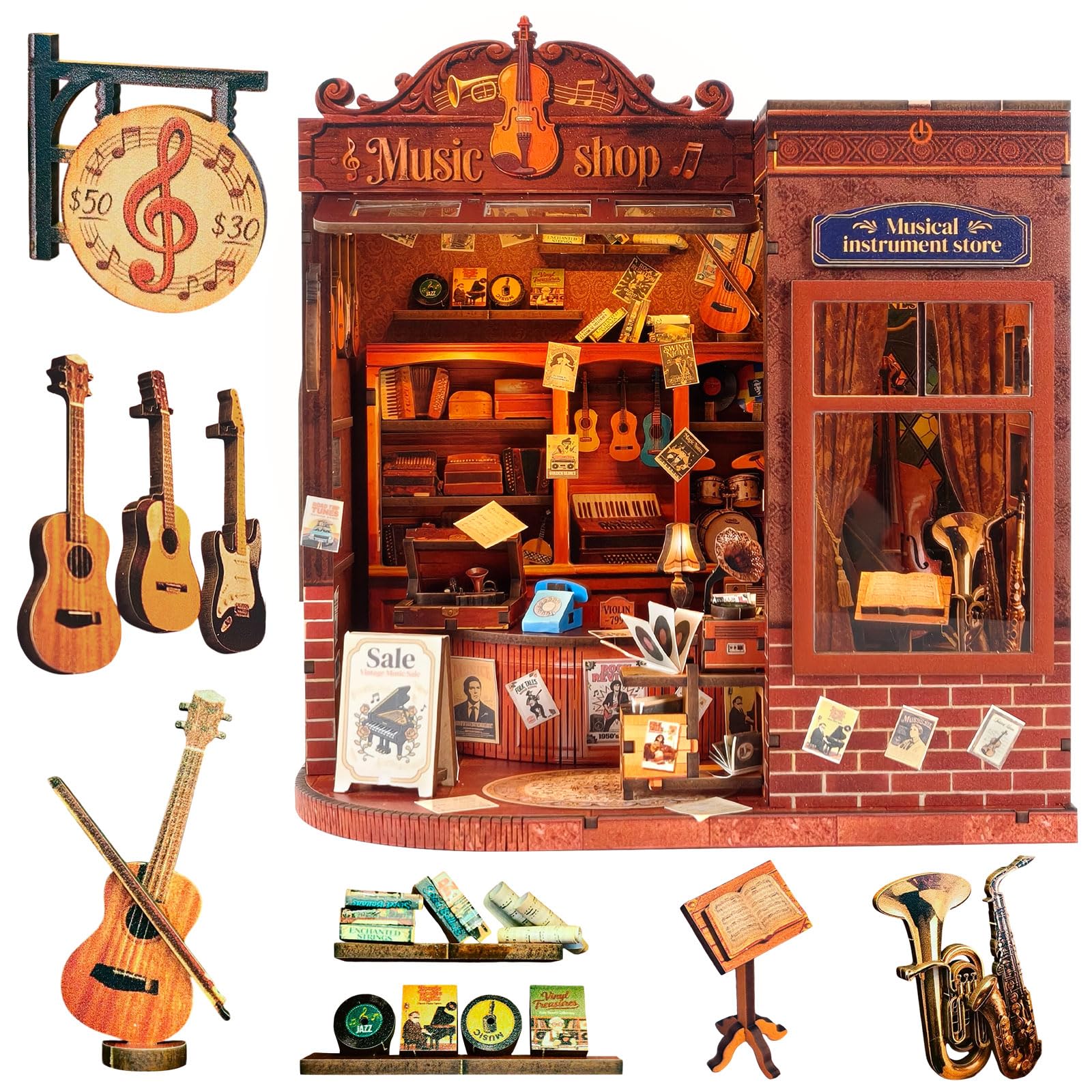 Lycidae Book Nook Wooden Miniature Music Shop Kit