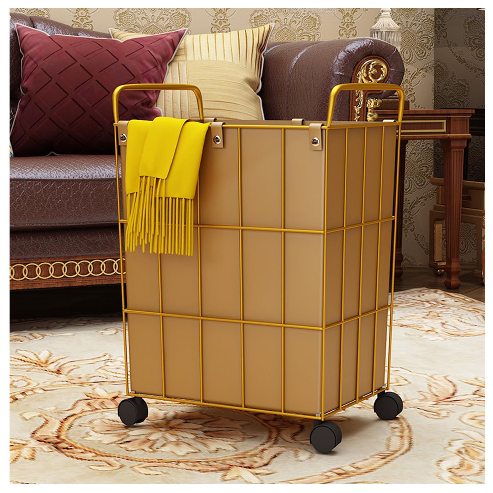Light Luxury Iron Dirty Clothes Basket, Household Laundry Basket, Storage Basket with Lid, Bathroom Dirty Clothes Basket