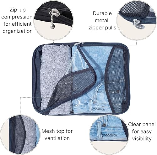 Miniatura 3 de Baggallini Juego de 3 cubos de compresión - Cubos de compresión ligeros para viajes, Azul marino francés, Talla única