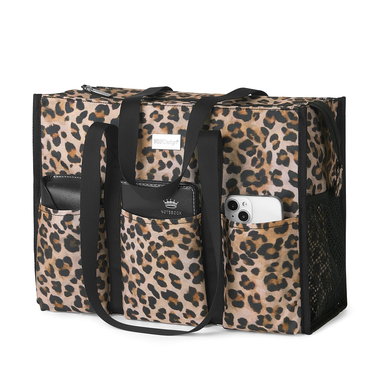 TOPDesign Utility Water Resistant Tote Bag with 13 Pockets, Zipper Closure