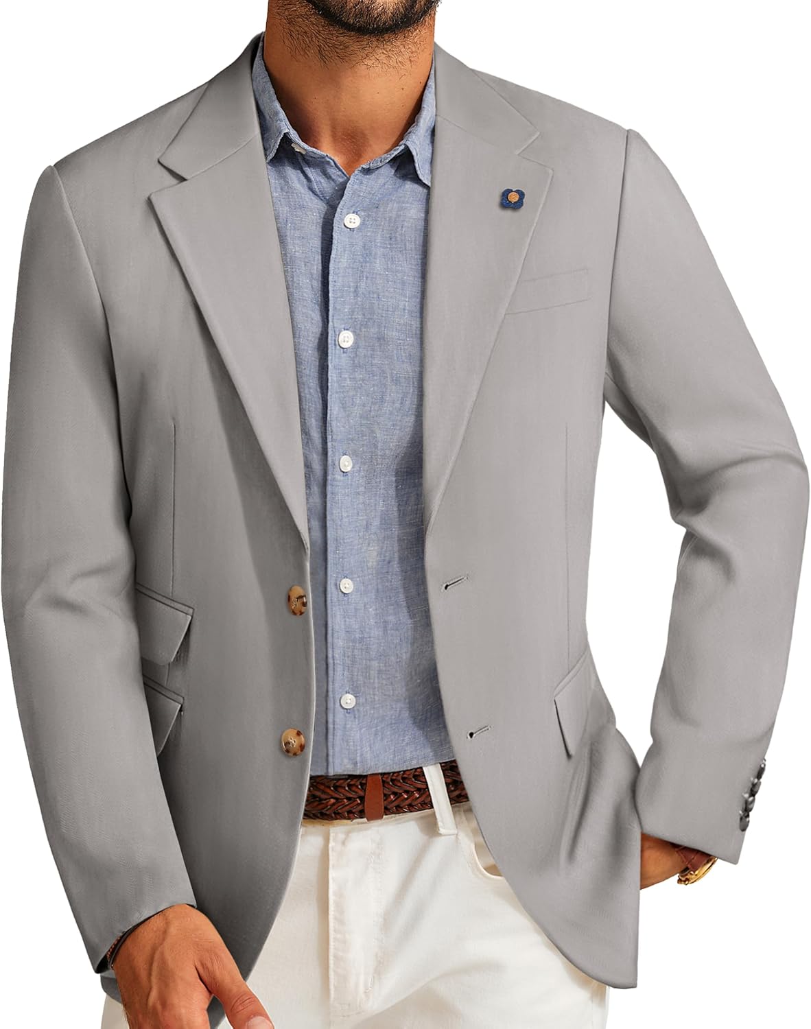 PJ PAUL JONES Men’s Sport Coats and Blazers Linen Cotton Blazer Regular Fit 2 Buttons Suit Jacket with Removable Brooch