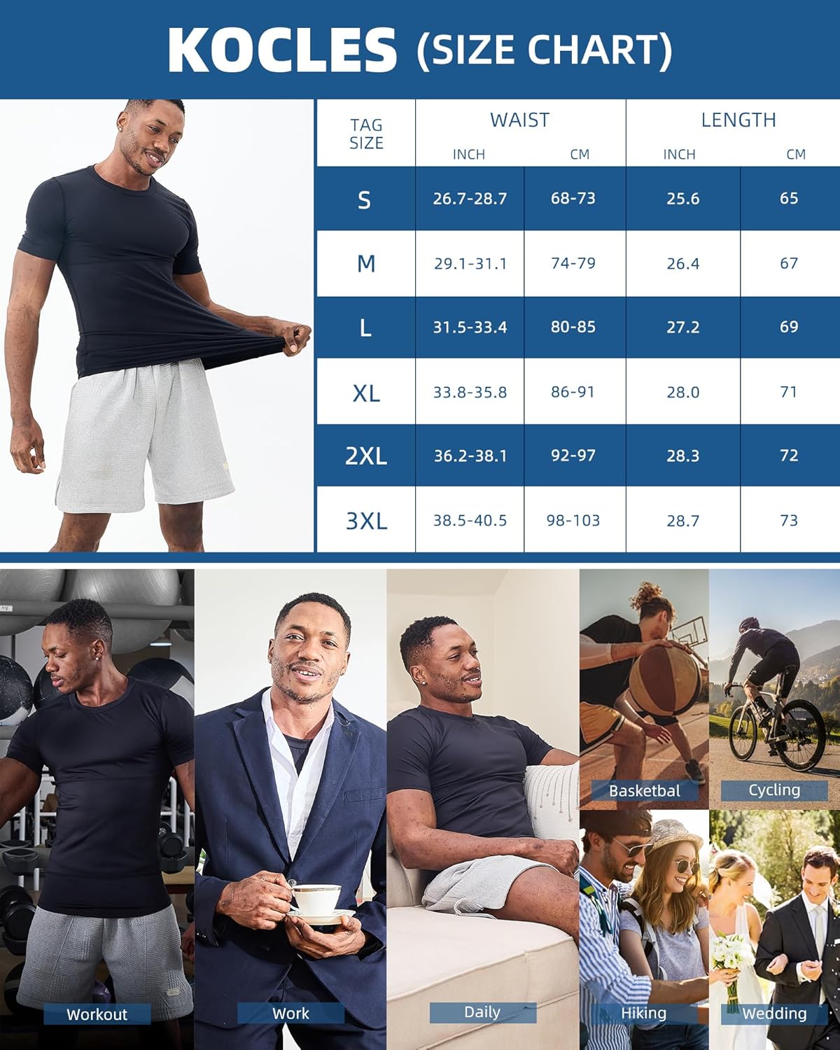 KOCLES Mens Slimming Compression Shirt, Slimming Undershirt Shirts for Men Body Shaper Shapewear Tummy Control - Image 6