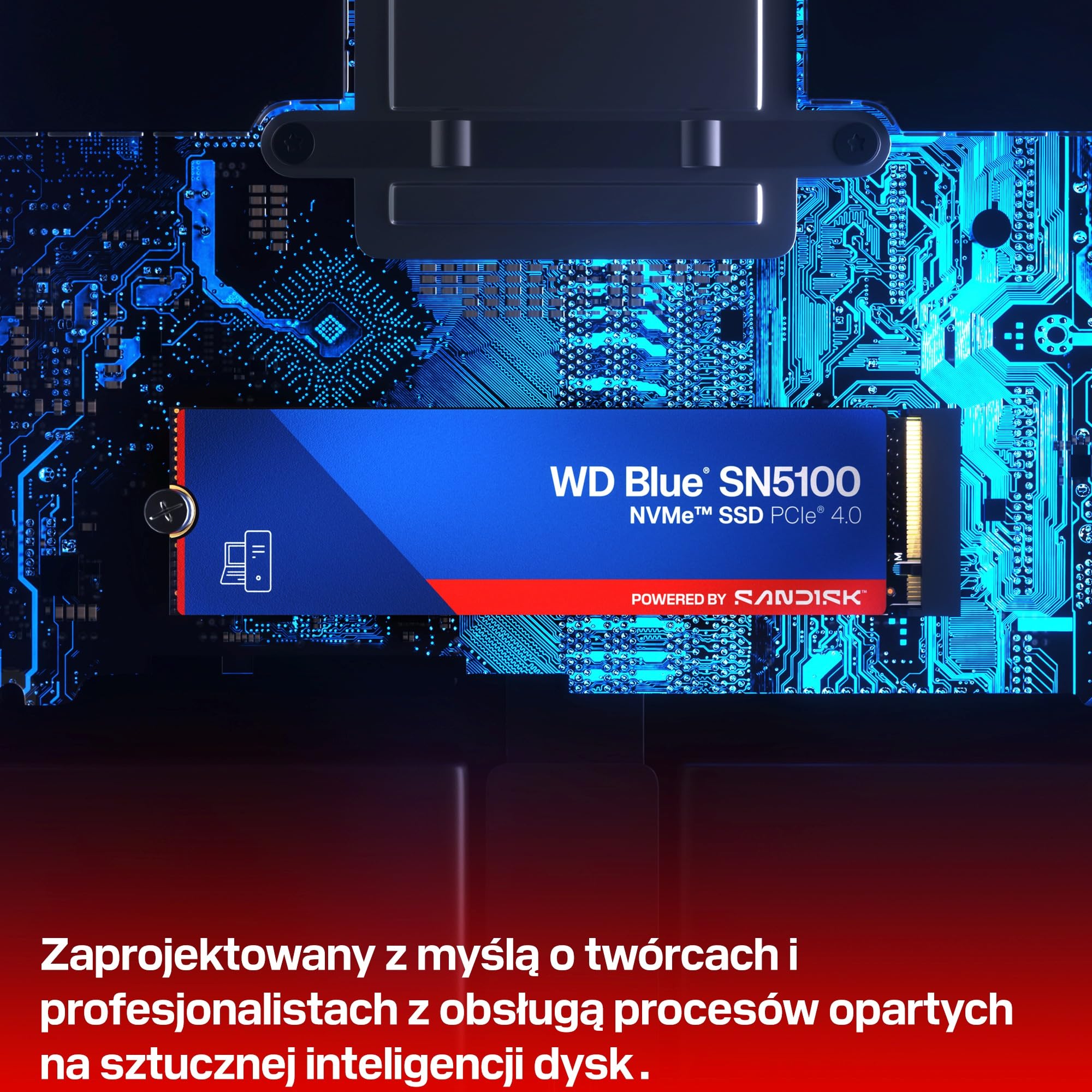 WD Blue SN5100 1 TB NVMe SSD (odczyt do 7 100 MB/s, M.2 2280, PCIe Gen 4.0, nCache 4.0, technologia Sandisk 3D CBA NAND, oprogramowanie do migracji danych Acronis True Image)