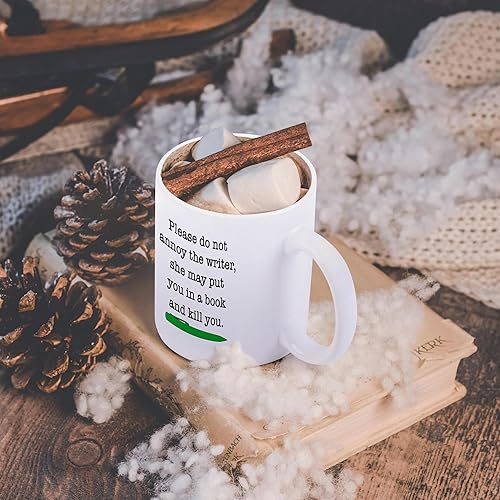 Vista 23 de 3dRose "Please Do Not Annoy The Writer Green" - Taza de cerámica, 11 onzas, color morado Blanco