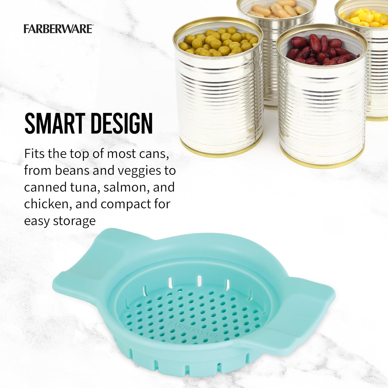 Farberware Classic Can Strainer and Colander, Aqua Sky - Snap-On Lid Strainer for Tuna, Canned Vegetables, Pasta, Fruits - Fits Standard Cans, Dishwasher Safe Kitchen Tool image 5