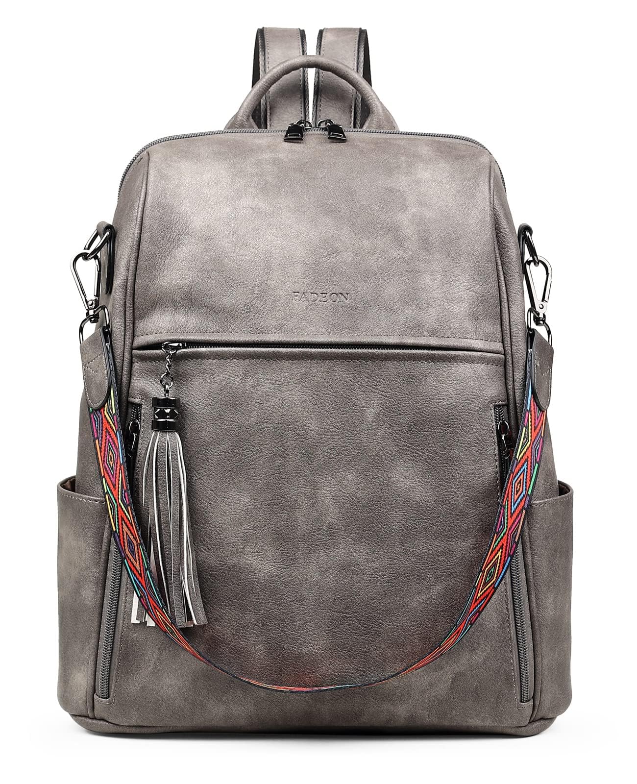 FADEON Leather Backpack Purse for Women Designer Travel Backpack Purses PU Fashion Ladies Shoulder Bag with Tassel