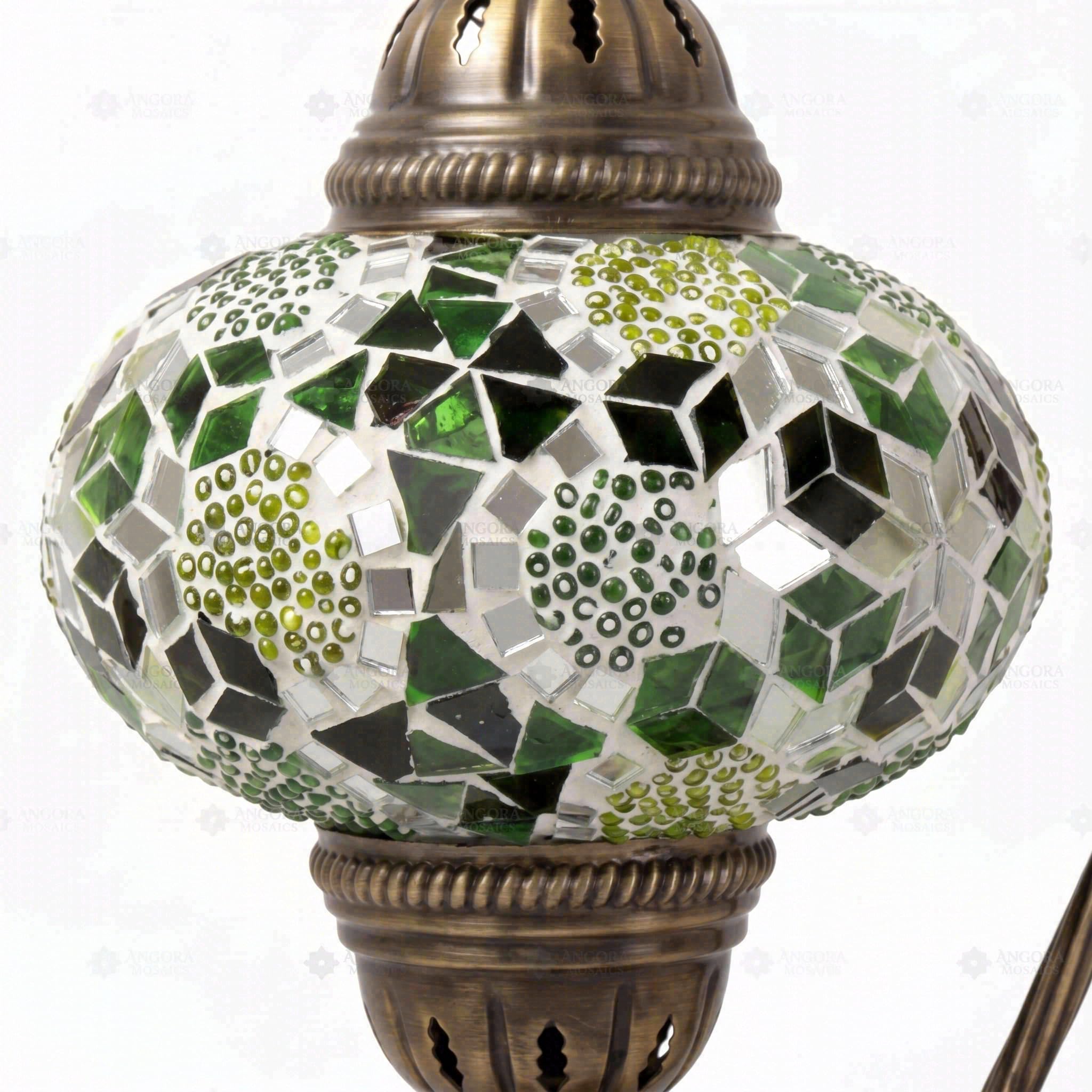 ENVA Lampada da tavolo a mosaico verde – Lampada a mosaico turco – Lampada da scrivania a collo di cigno – Lampada da comodino marocchina fatta a mano, vetro geometrico verde smeraldo e