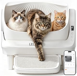 LELOPAWS Selbstreinigende Katzentoilette Offen 106L Katzenklo Selbstreinigend XXXL für Große Katzen mit Tritthocker APP Steuerung Sicher Elektrisches Katzenklo für Mehrere Katzen, Weiß