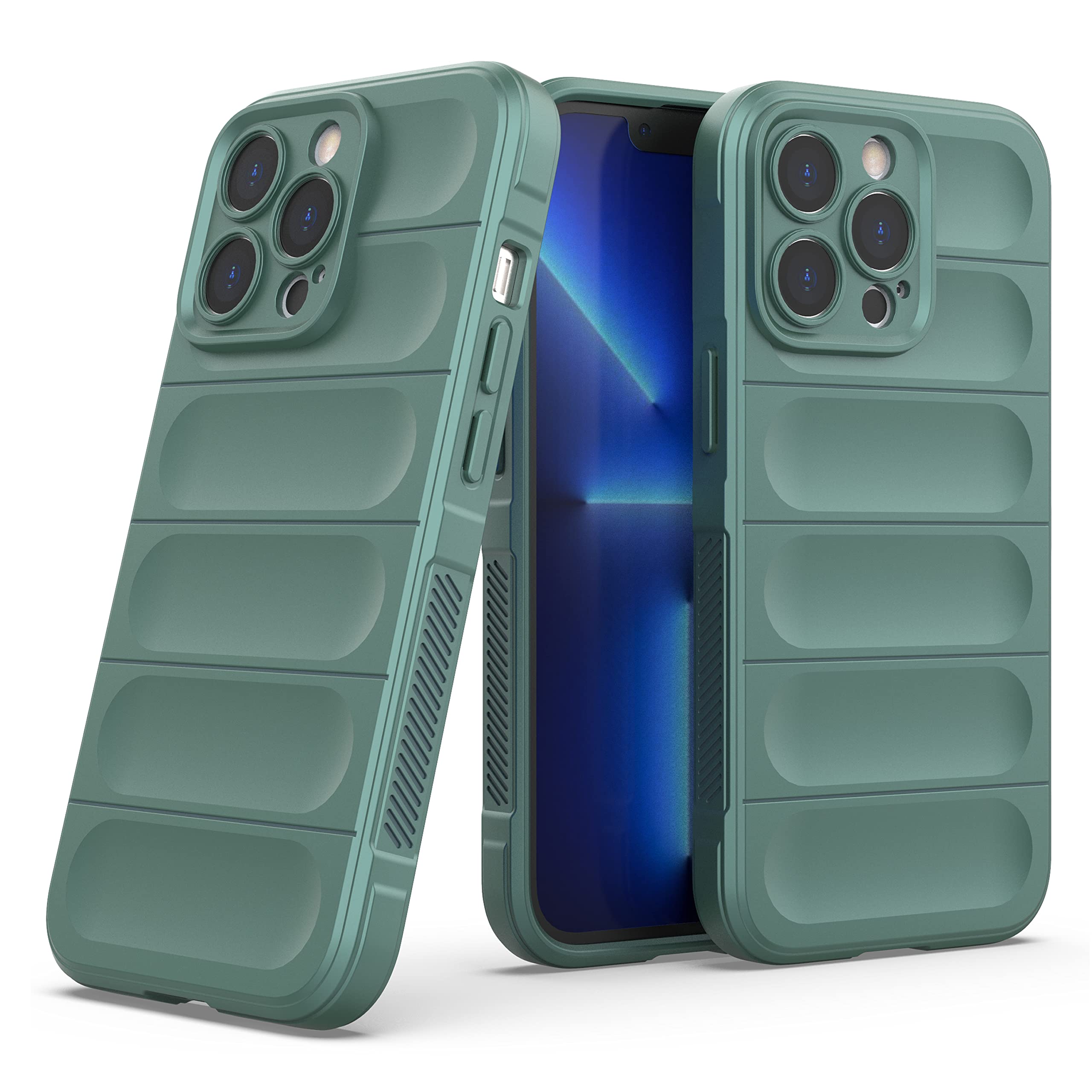Amazon Brand - Solimo Silicone Mobile Cover for Apple iPhone 13 Pro (Silicon_Dark Green)