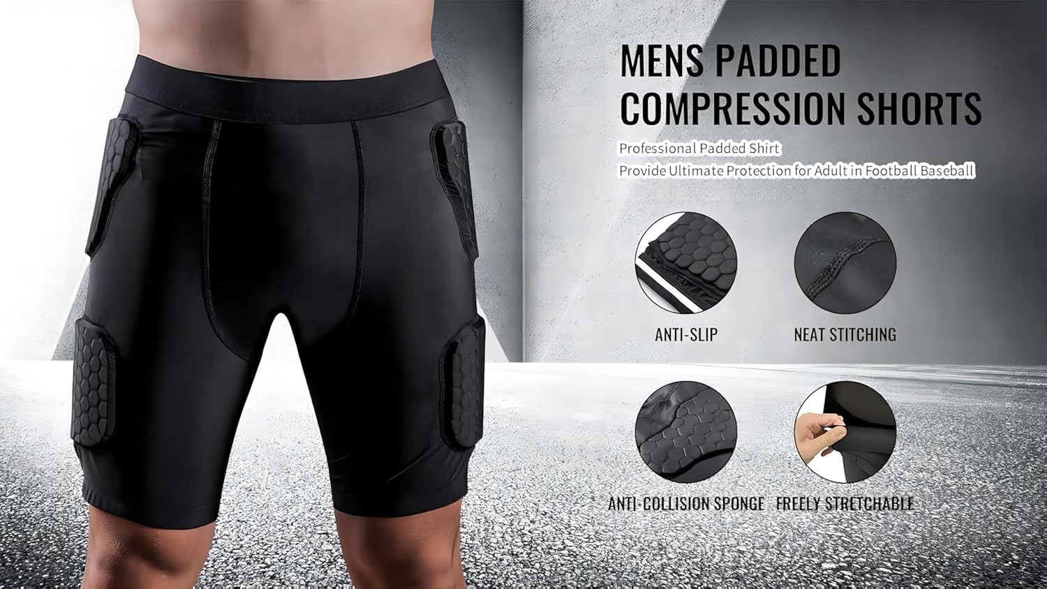 Padded Compression Shorts Padded Football Girdle Hip and Football Girdle for Men Thigh Protector for Basketball ice Skating Rugby Soccer Hockey - Image 6