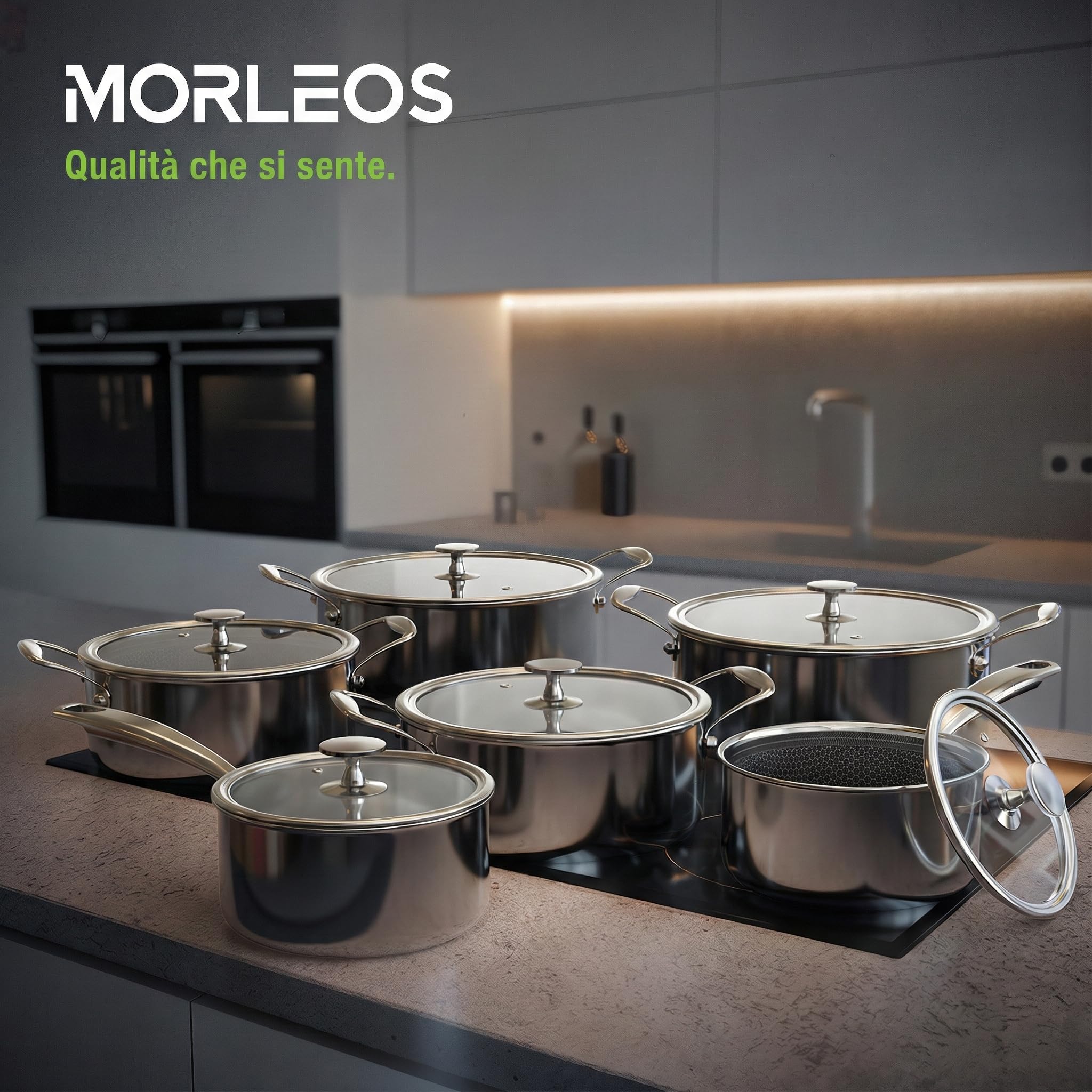 Pentola Ø 20 cm 3 l – 1,8 kg – altezza 10 cm – pentola in acciaio inox a induzione – moderno coperchio piatto in vetro – 5 strati – piccola pentola a risparmio energetico