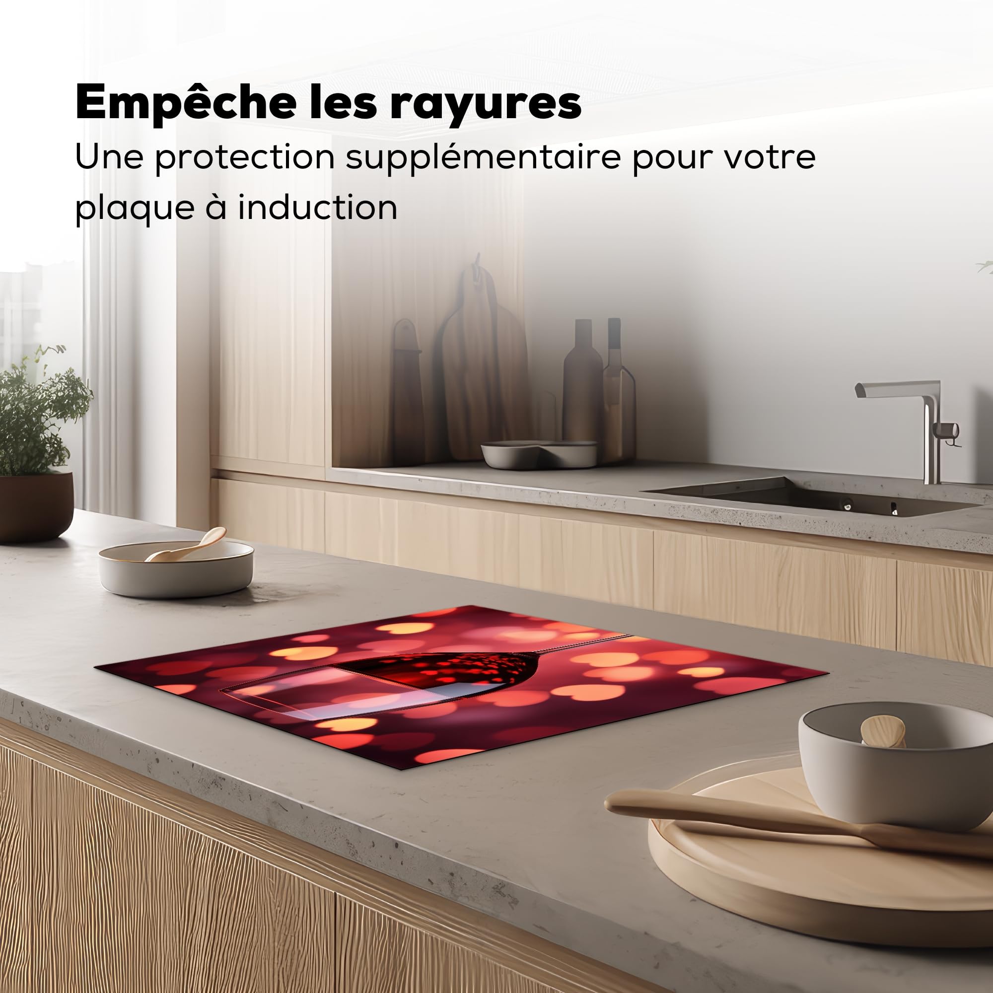 KitchenYeah© Protège Plaque Induction 59x52 cm Deco Cuisine Accessoire Pratique Protection De Vitroceramique Kitchen Gadget Rouge - Vin - Coeur - Cadeau Saint Valentin - St Valentin