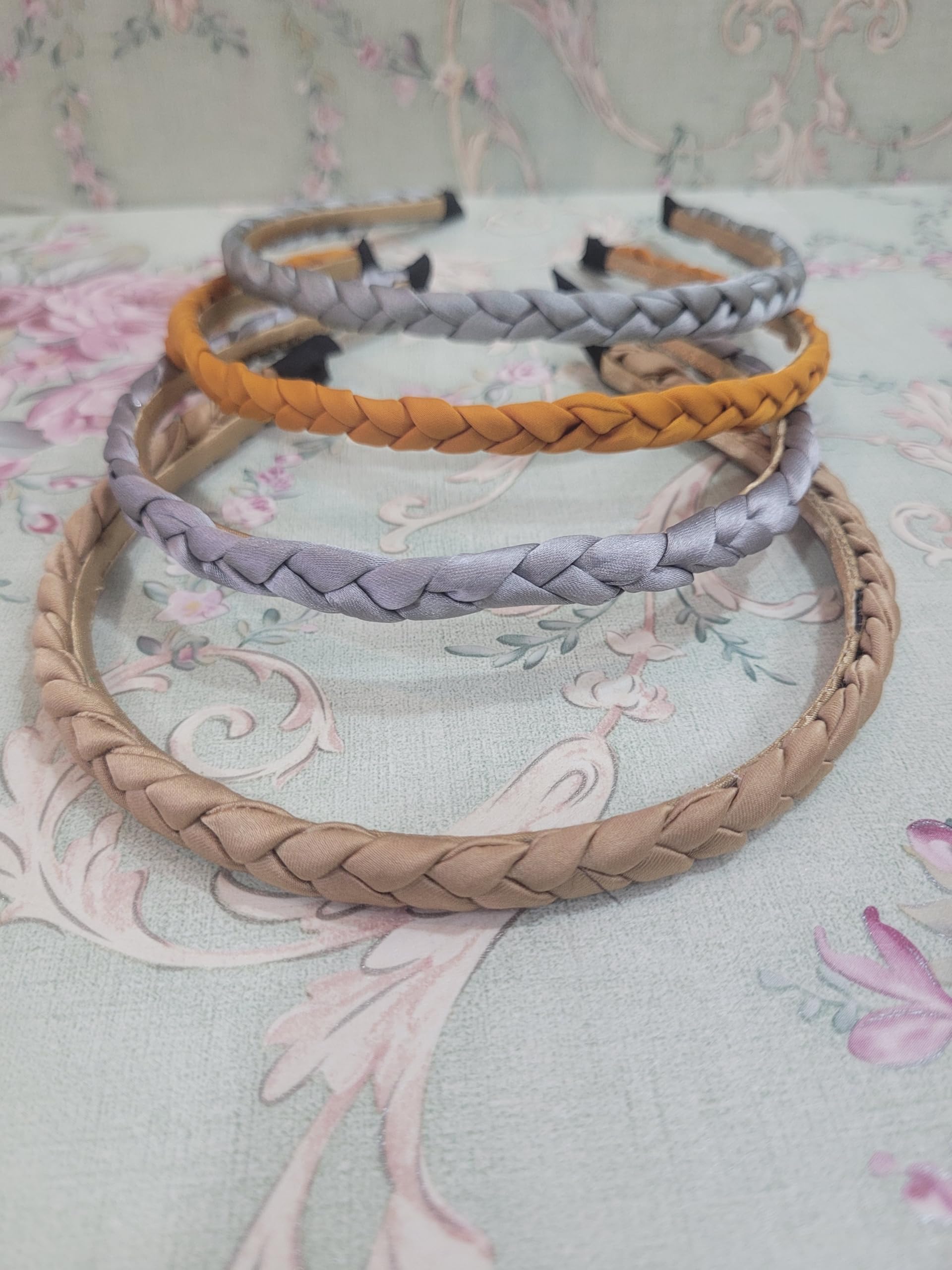 Braided Georgette Satin Fabric Headband, Multicolour, Woven Style Hair Accessory, Set of 4-image-0