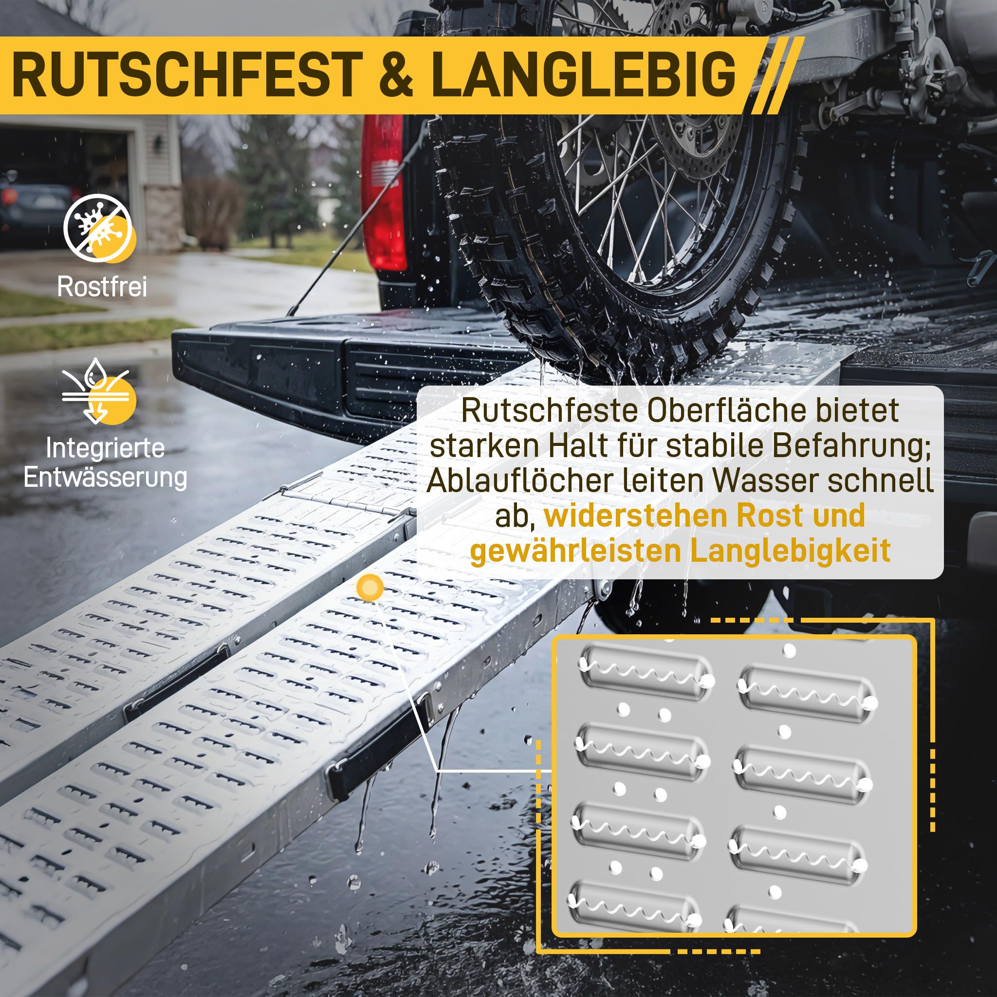 Aufun Auffahrrampe Klappbar 2 Stück Laderampe bis zu 400 kg, Antirutsch Verladerampe mit Griff Laderampen für Anhänger Motorrad ATV Quad, 180 x 22.5 cm