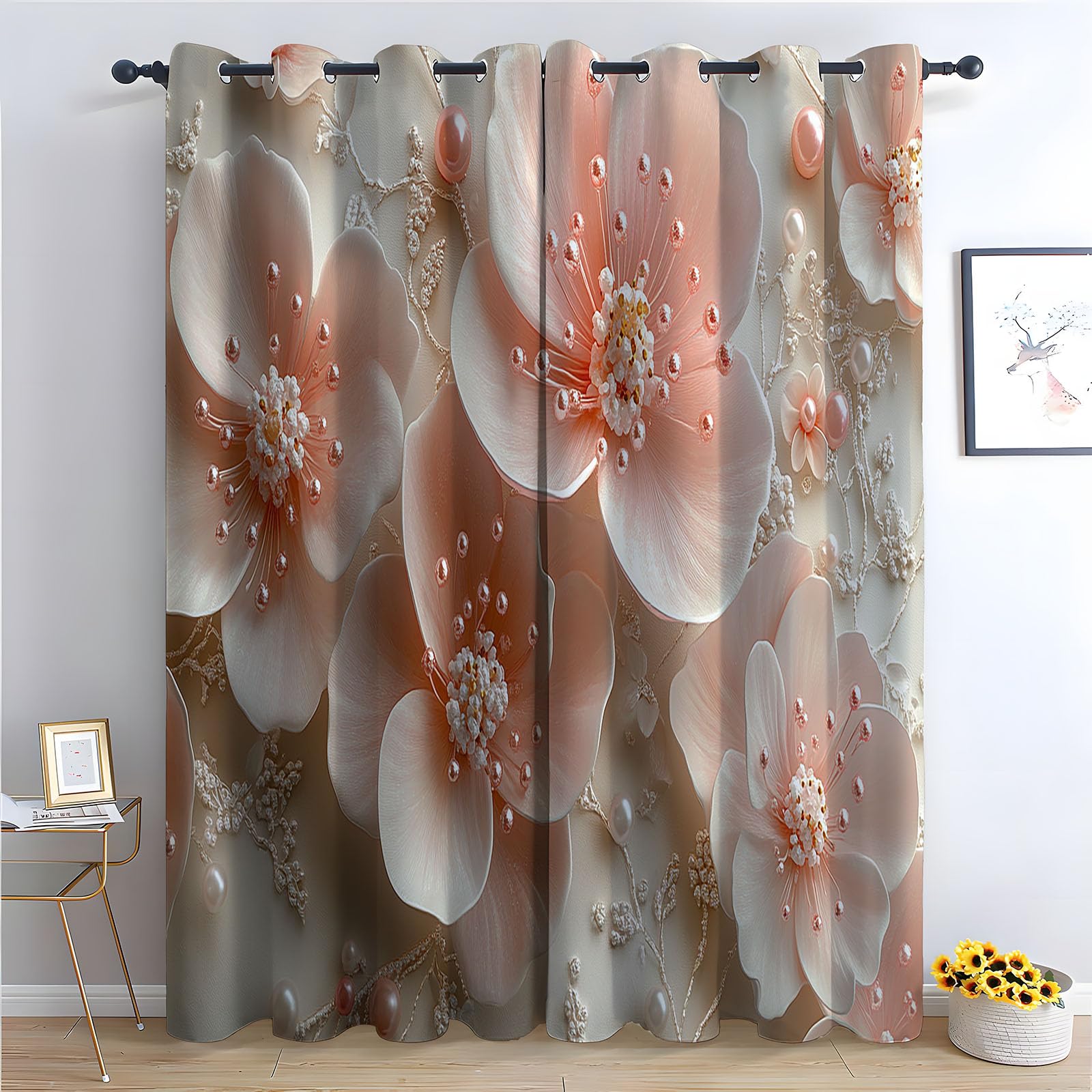 Rideaux thermiques forêt d'automne rose H180 x L140 cm pour salon et chambre
