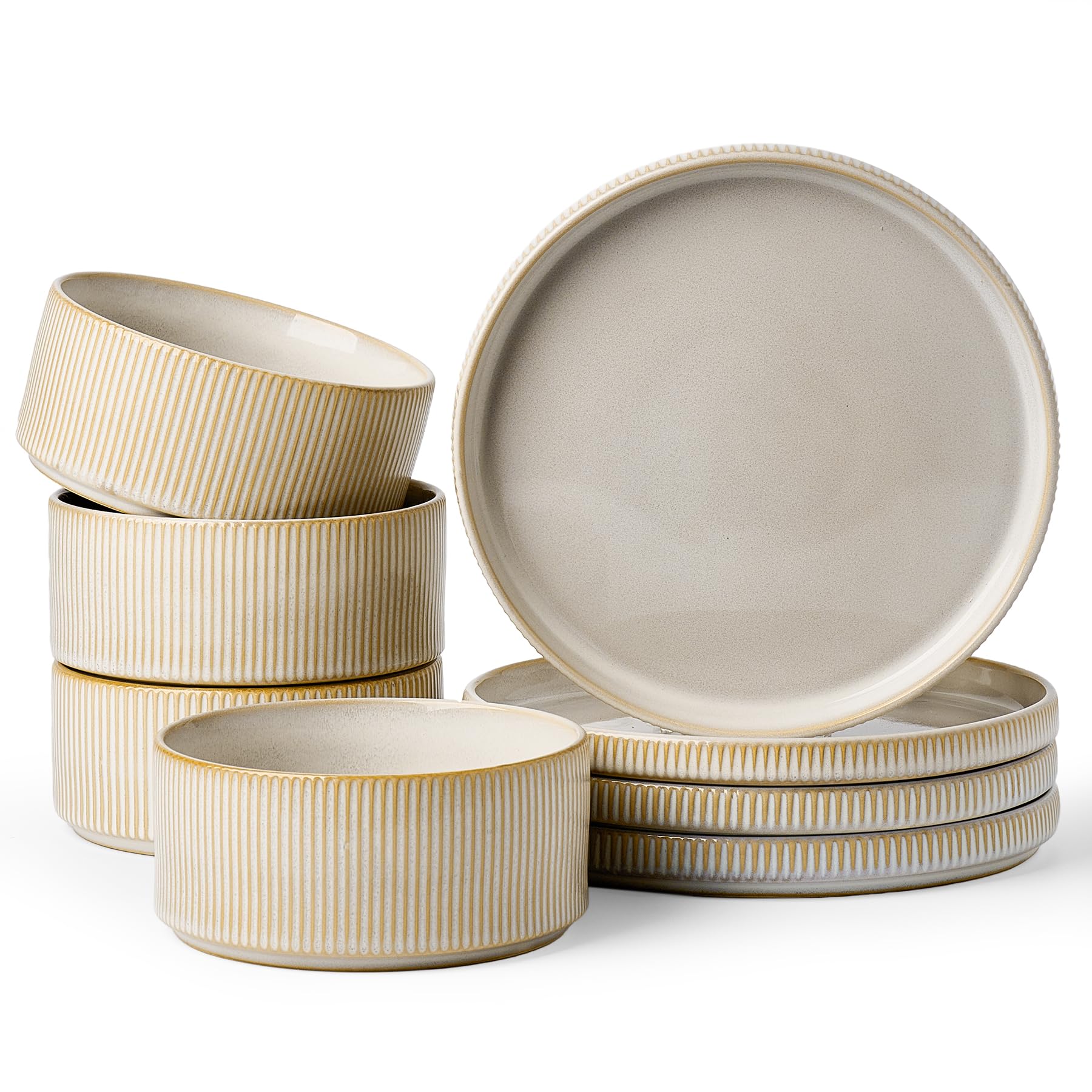 Ceramic Dinnerware Sets for 4, 8-Piece Deep Salad Plates and Cereal Bowls