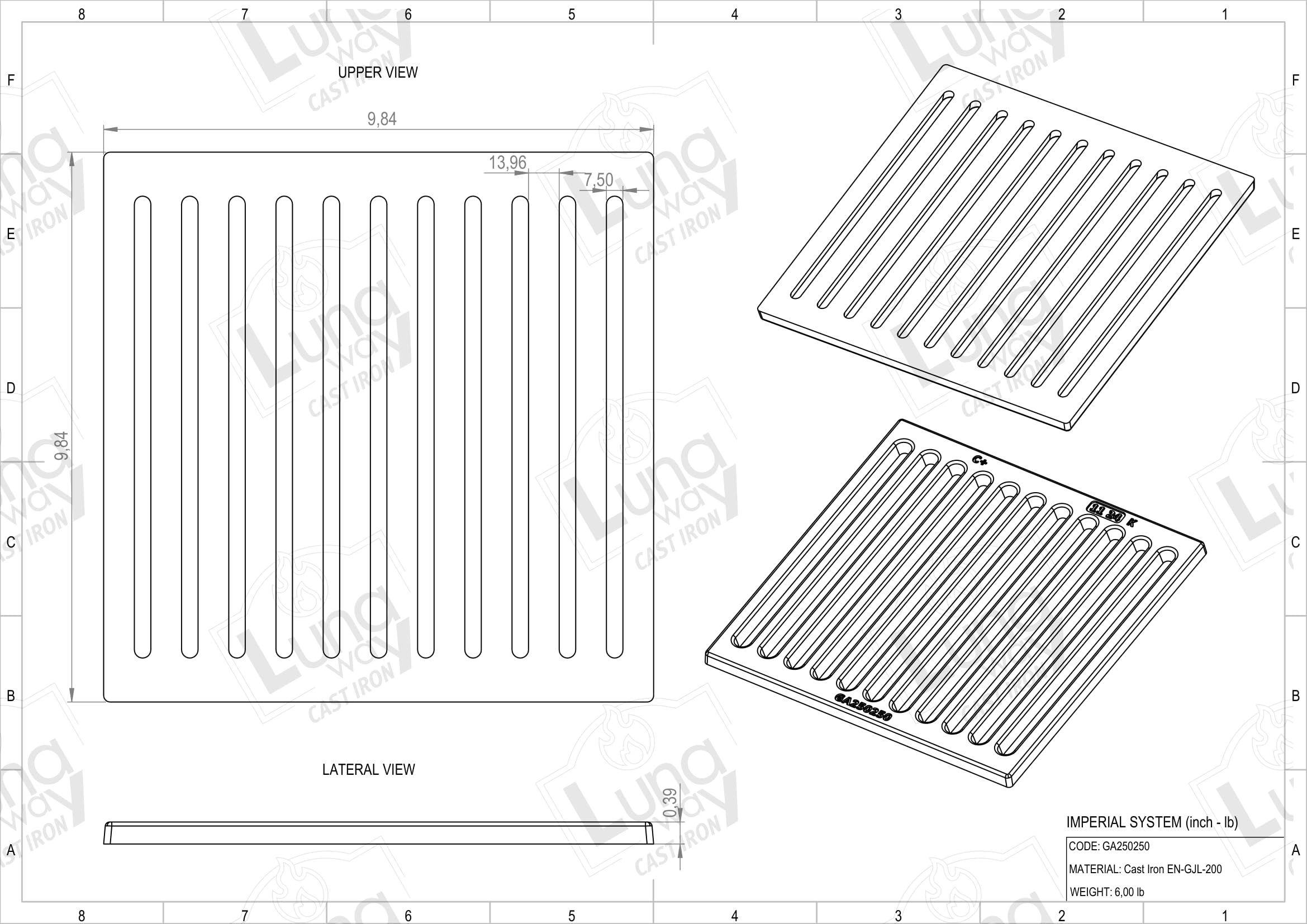 25 x 25 x 1 cm - Griglia per cenere 100% ghisa LUNA WAY CAST IRON | Ottimizza il tiraggio del camino e stufa | Resistente alle alte temperature | Facile pulizia