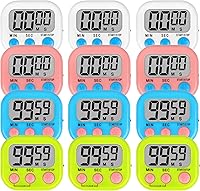 Lasubst 12-Pack Magnetic Digital Classroom Timers for Teachers Kids - Colorful White Pink Blue Green, Loud Alarm, 99:59 Max