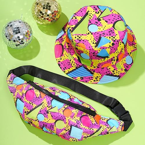Miniatura 5 de Riñonera de los años 80 y 90 para mujeres y hombres, cangurera de neón, sombrero de los años 90, traje casual retro para disfraz de los años 8090,