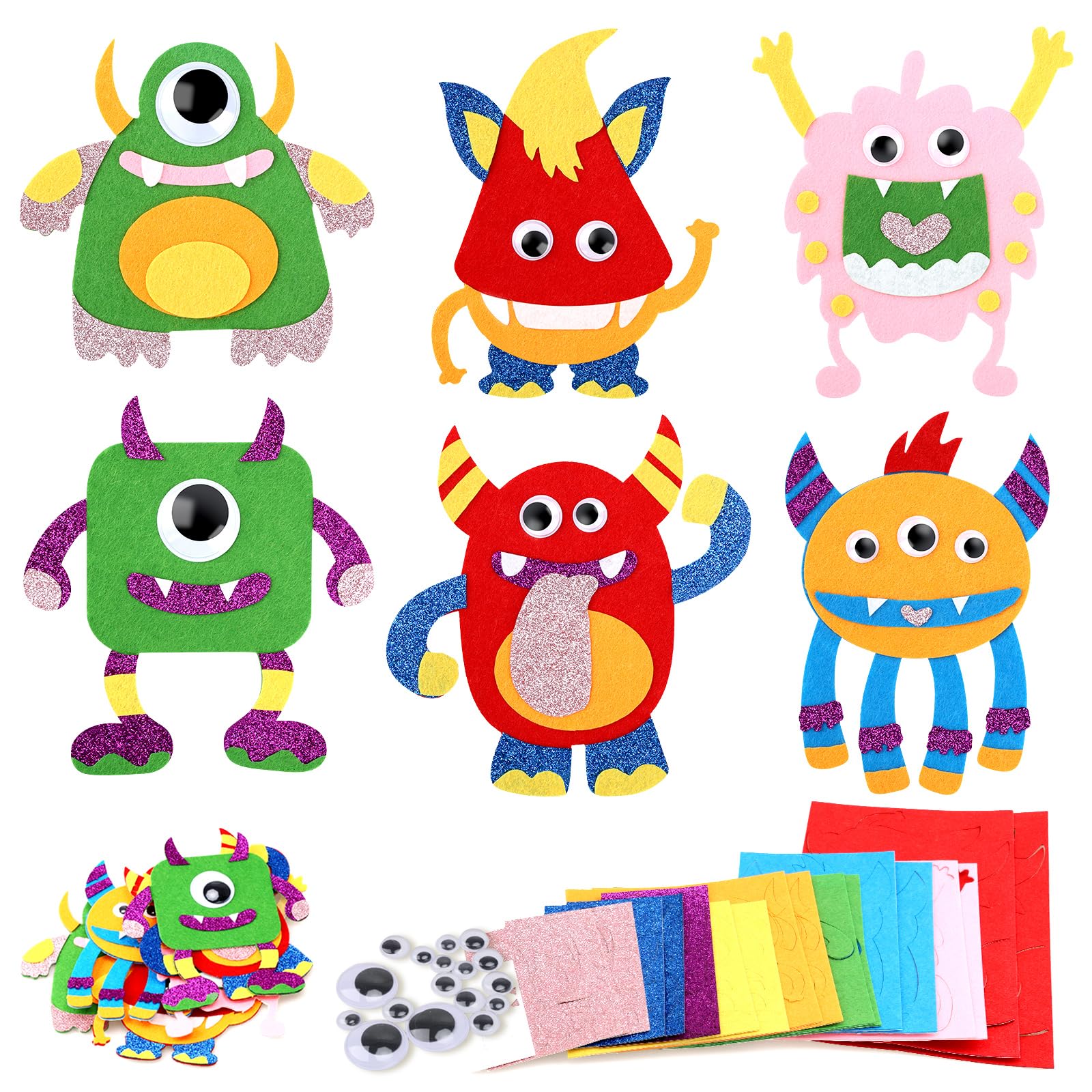 YOTOY 12PCS Monster Felt Craft Toys for 3+ Year Old Kids Toddlers: Arts and Crafts Kit with Felt Sticker Gifts for 3 4 5 6 Years Old Boy Girls Halloween Toy Presents Age 6-10 Crafting Plane Activities