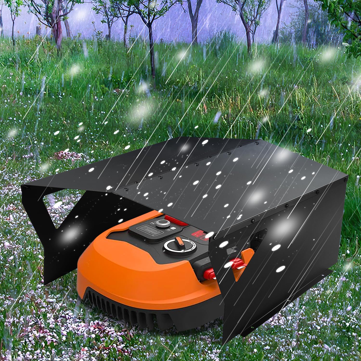 Abri de protection galvanisé pour tondeuse robot avec gants et protection UV - Idéal contre la pluie et la grêle - 78 x 60 x 34 cm - Noir