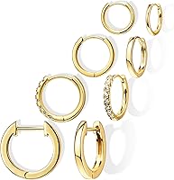 POXTEXJEWELRY Small Gold Huggie Hoop Earrings Set - 14K Gold Plated Hypoallergenic Stackable Cartilage Earrings for Women Men, 4 Pairs Lightweight Dainty Jewelry