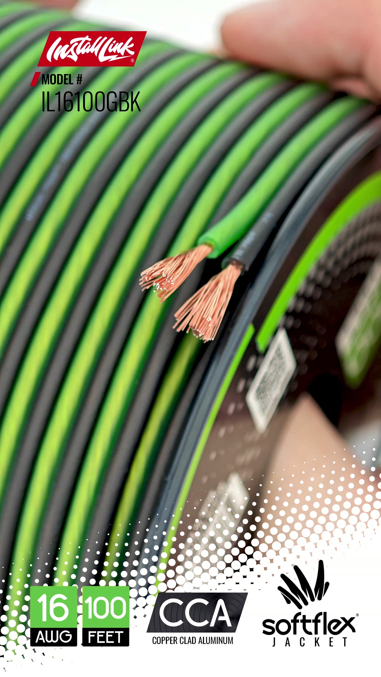 Image of Install Link 16 AWG Gauge Speaker Wire (100 Feet) Car or Home Theater (CCA) | 16 /2 Speaker Cable, 2-Conductor, Frosted Green /Black, Easy Strip, Polarity ID, for Car Audio & Home Stereo