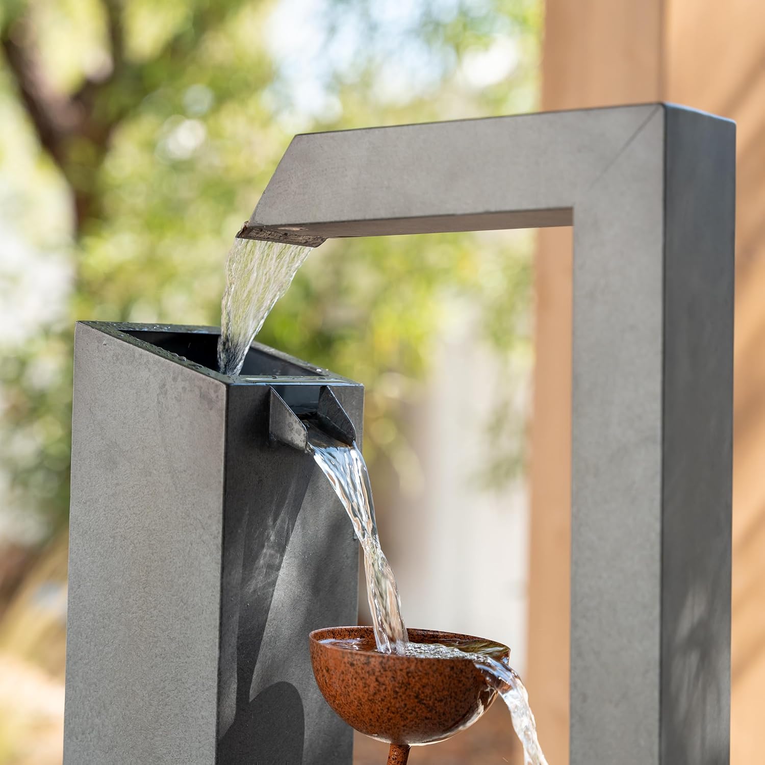 XBrand 38" Tall Metal Sculptural Flower Multi-Tier Freestanding Water Fountain for Indoor & Outdoor Use, Decorative Garden Patio Backyard Water Feature, Gray and Bronze