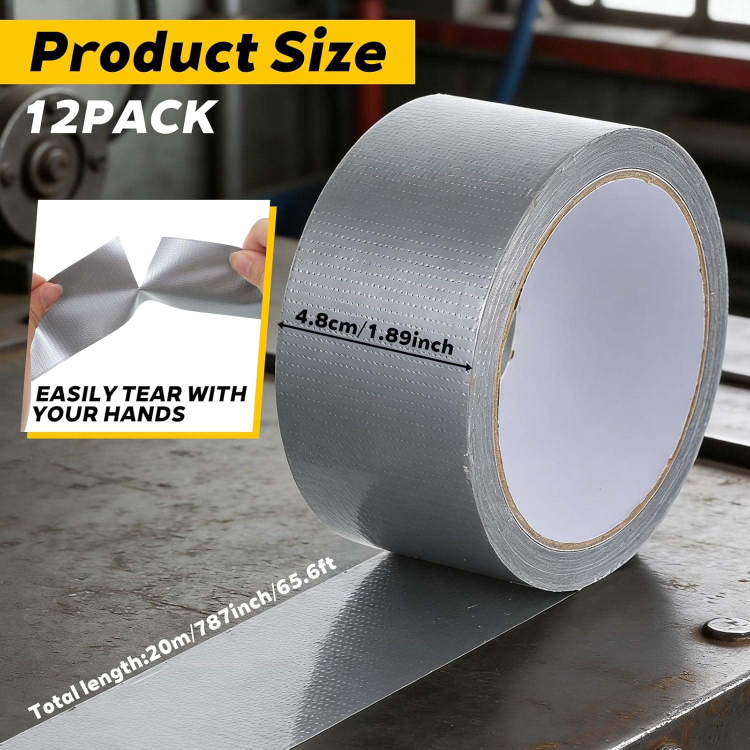 SHENLIU 12 Pack Duct Tape Heavy Duty Waterproof, 2 in x 22 yd (Total 264yd) Strong Adhesive 9 Mil Thick Silver Duct Tape Bulk Strong Adhesive No Residue Sealing & Patching for Indoor Outdoor Repairs