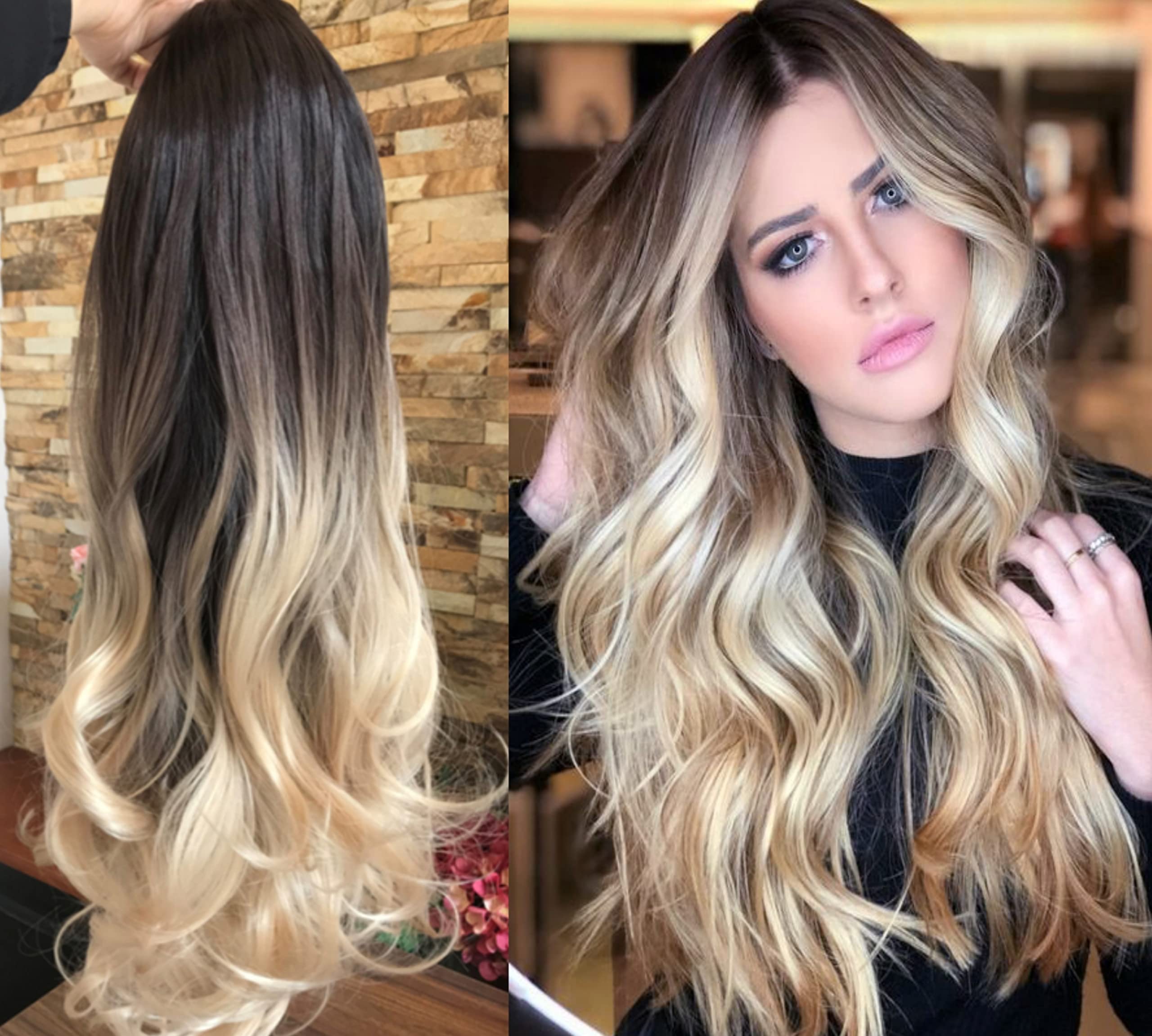 LK BUNANA 22" Curly Wavy Clip in Half Head Wig No Front Parting 220grams Brown Blonde Ombre Hair Extensions (22" Curly Ombre, Dark brown - Sandy blonde)