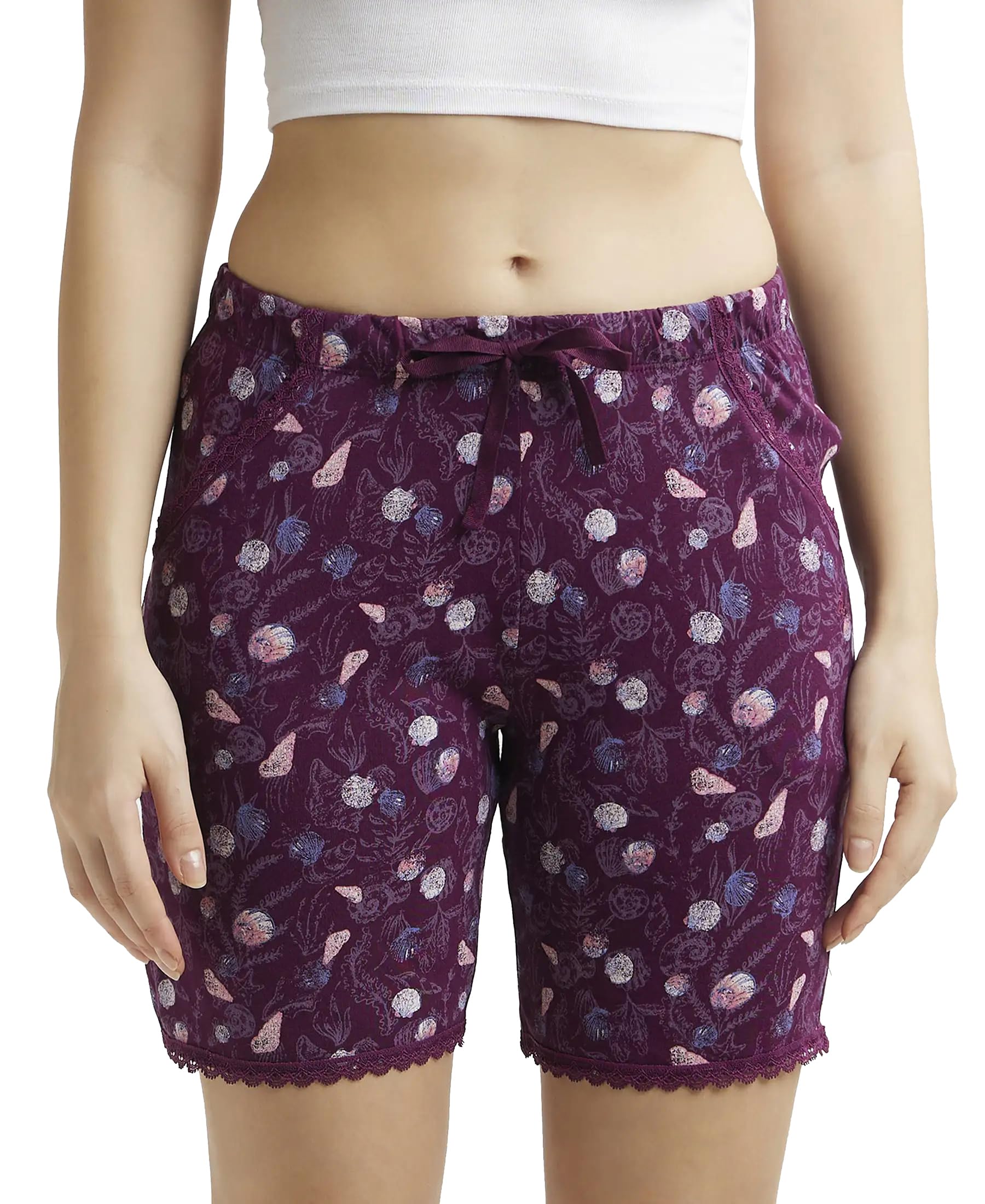RX10 Women's Micro Modal Cotton Relaxed Fit Printed Shorts with Lace Trim Styled Side Pockets (Prints May Vary)