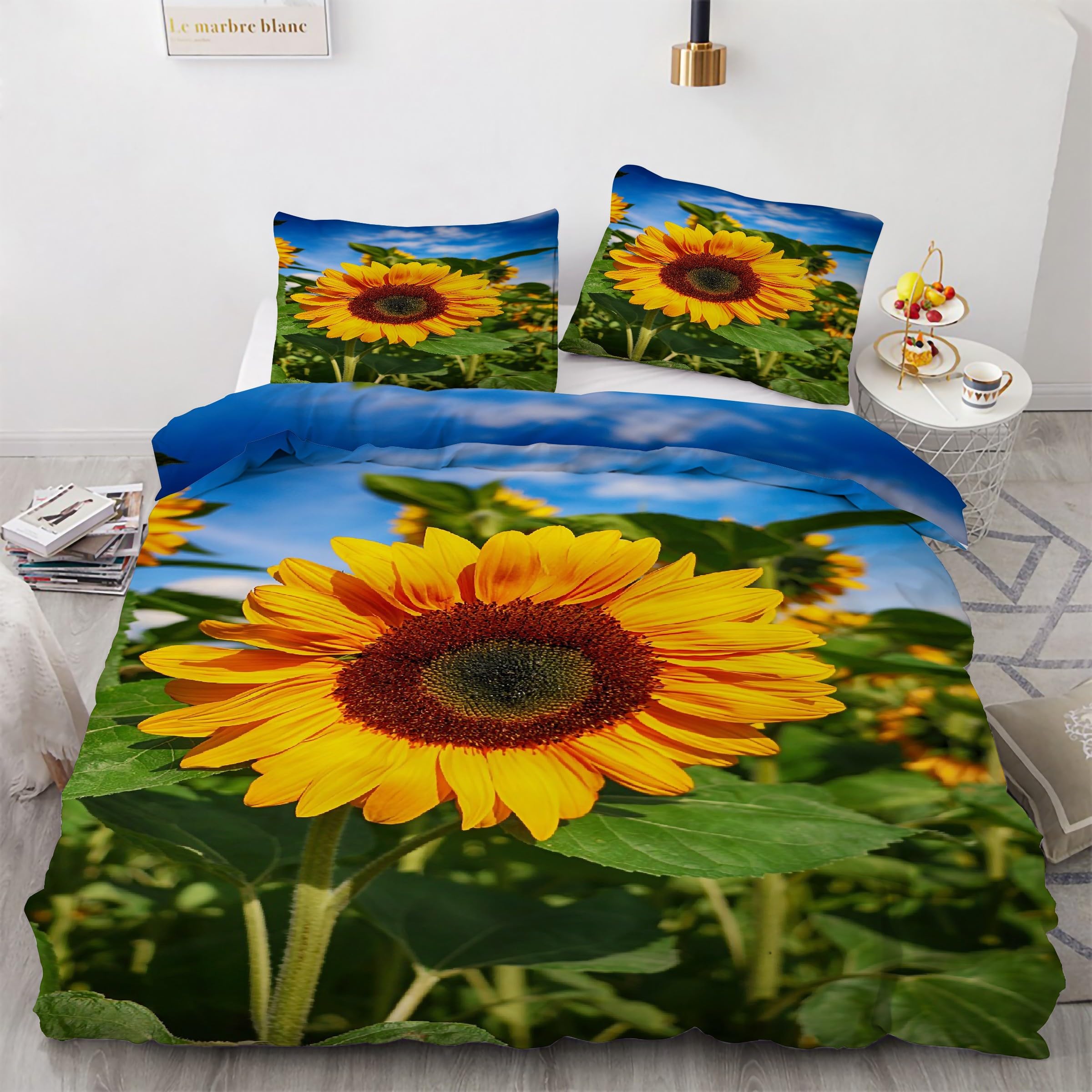 Housse de couette 200x200 cm tournesols avec ses 2 taies d'oreiller 65x65 cm