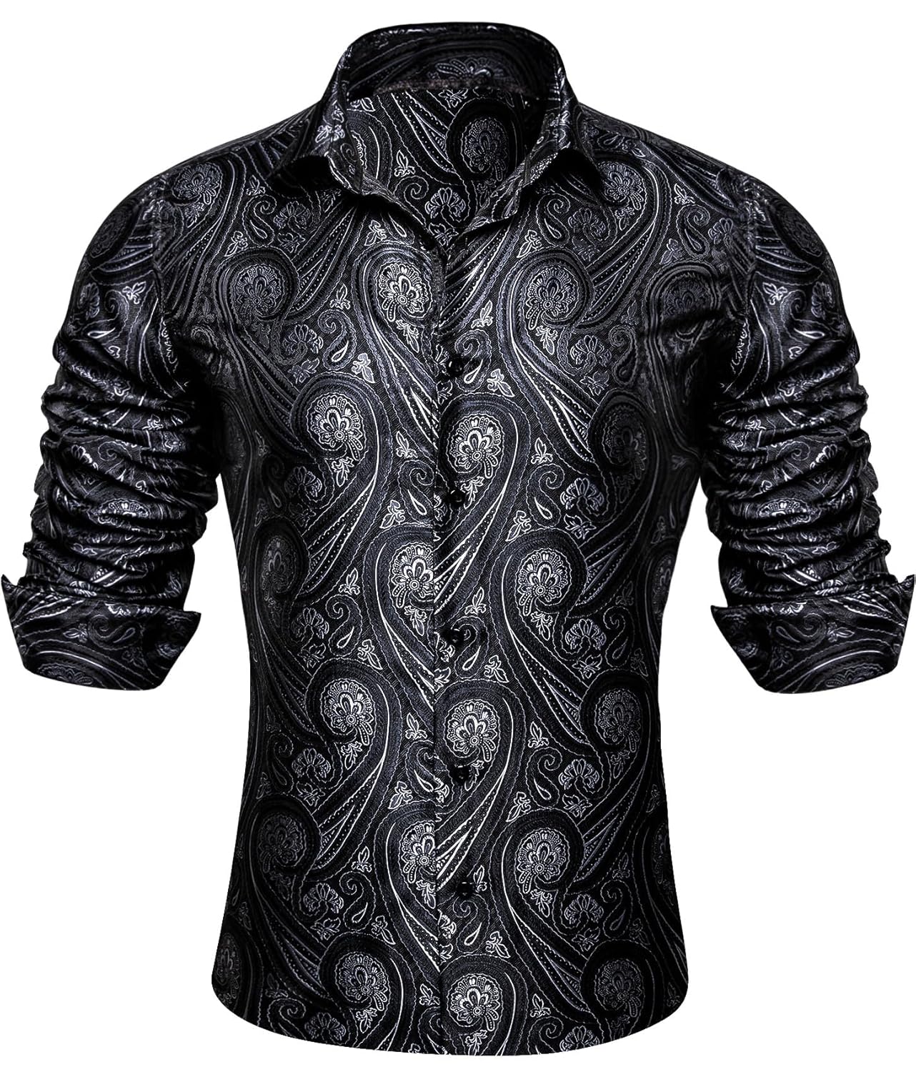 YOHOWA Mens Paisley Shirt Silk Jacquard Dress Long Sleeve Button Down Shirts Casual Mexico Western Disco Party Wedding