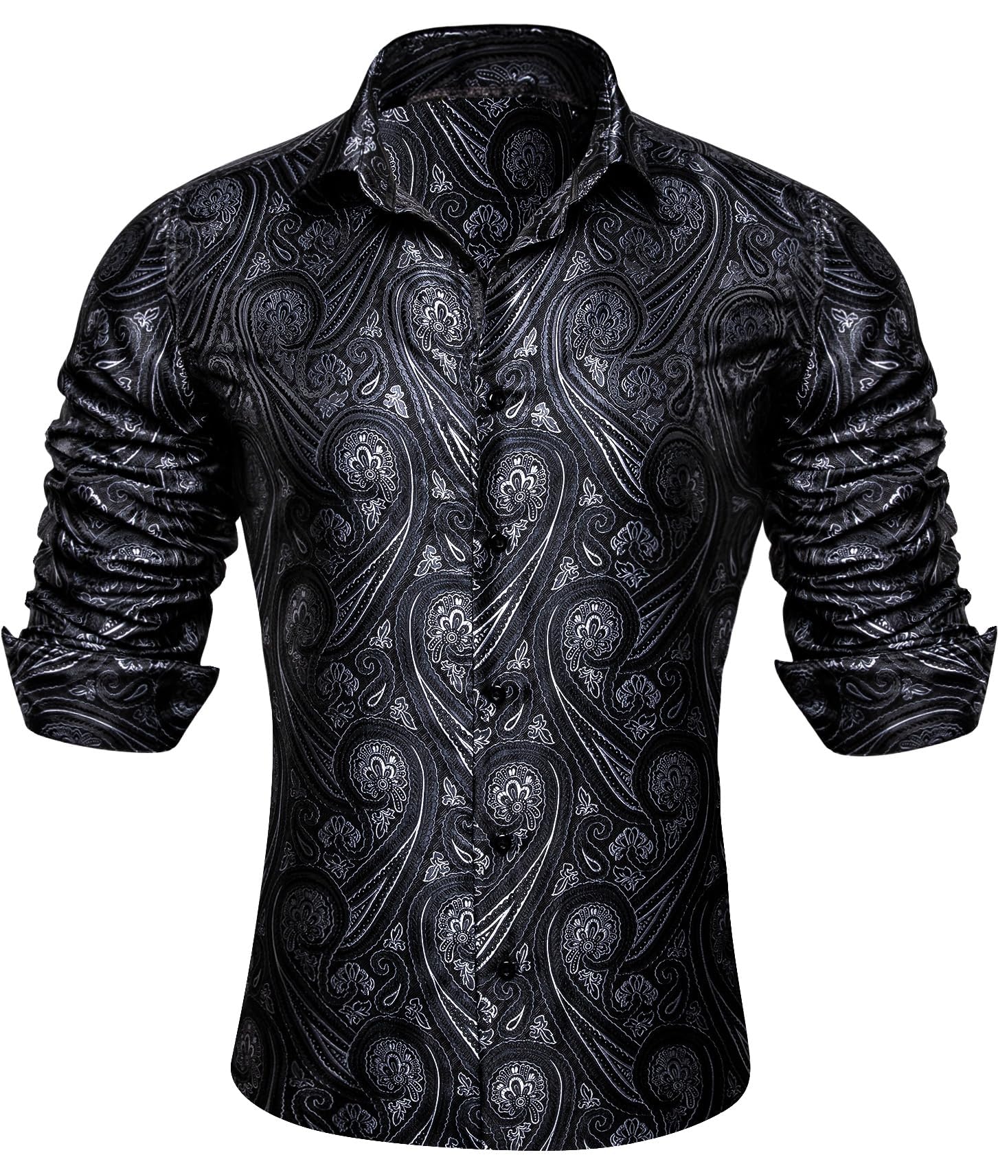 YOHOWA Mens Paisley Shirt Silk Jacquard Dress Long Sleeve Button Down Shirts Casual Mexico Western Disco Party Wedding