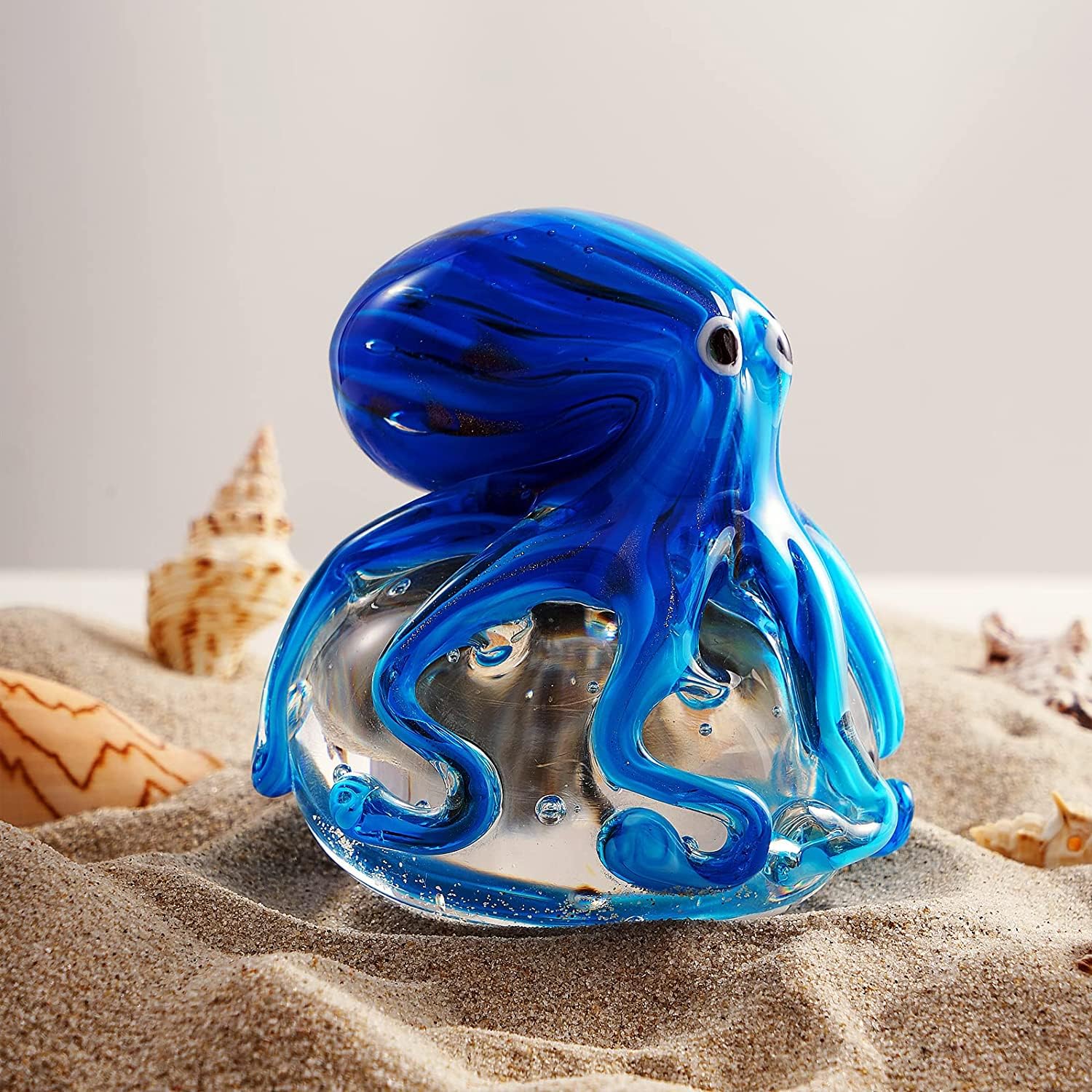 Figurine Pieuvre En Verre Soufflé EUSTUMA - 10x10x9 Cm - Décoration Aquarium Ou Bureau - Artisanat Unique - Cadeau Marin