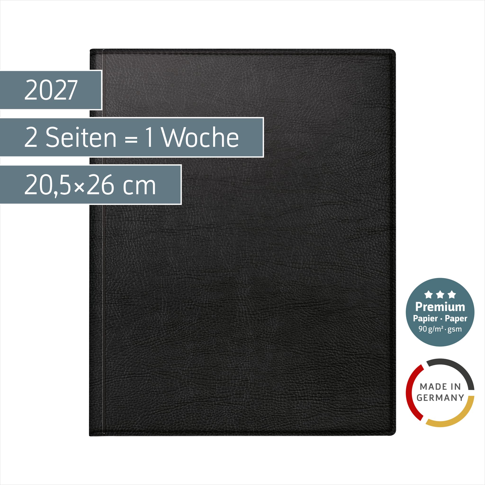 rido/idé Buchkalender Premium Mod. Managerkalender TM 2027 | 20,5×26 cm, Kunstleder, schwarz