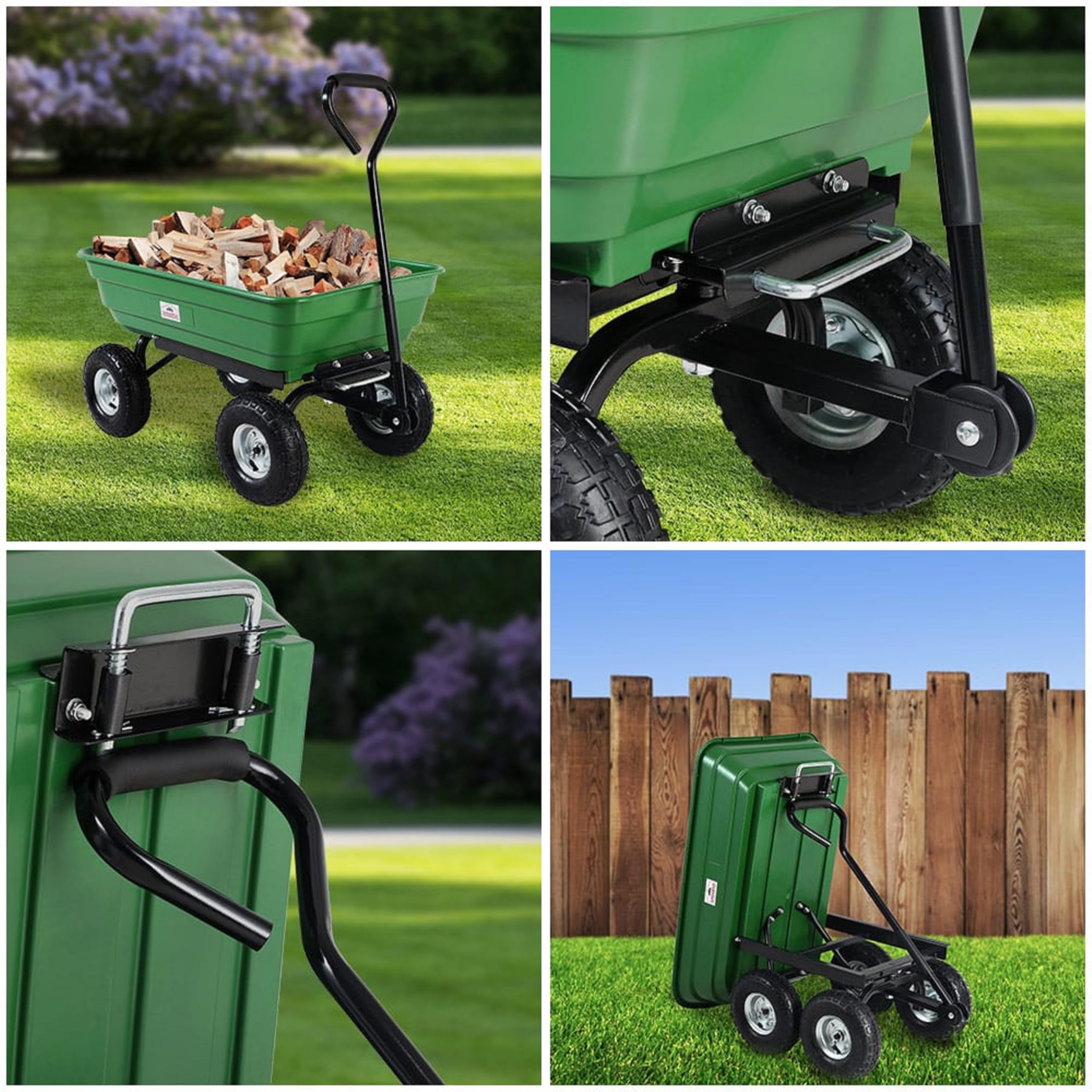 GARDEBRUK® Chariot de Jardin Benne basculante 300kg 4 pneus gonflables Tout Terrain axe Direction 75L Chariot de Transport Chariot à Main