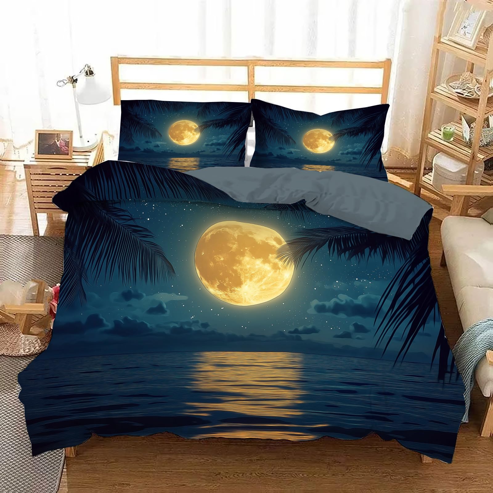 Parure de lit King en microfibre douce anti-plis motif réversible